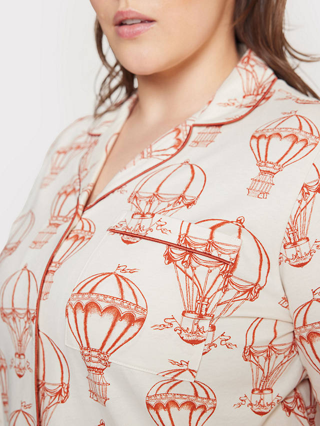 Chelsea Peers Curve Air Balloon Print Organic Cotton Pyjama Set, Off White/Orange