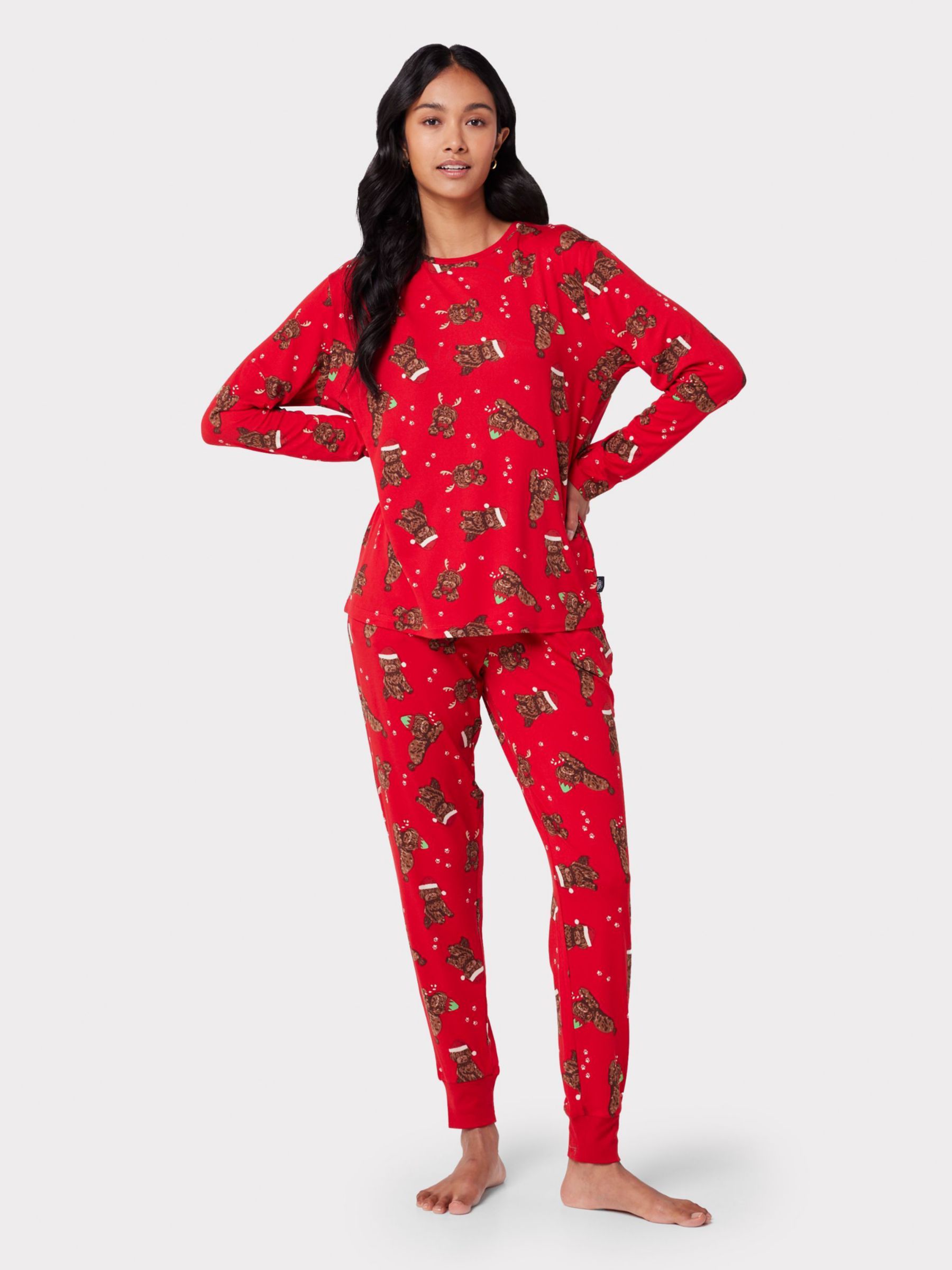 Chelsea Peers Christmas Cockapoo Print Pyjama Set, Red at John Lewis ...