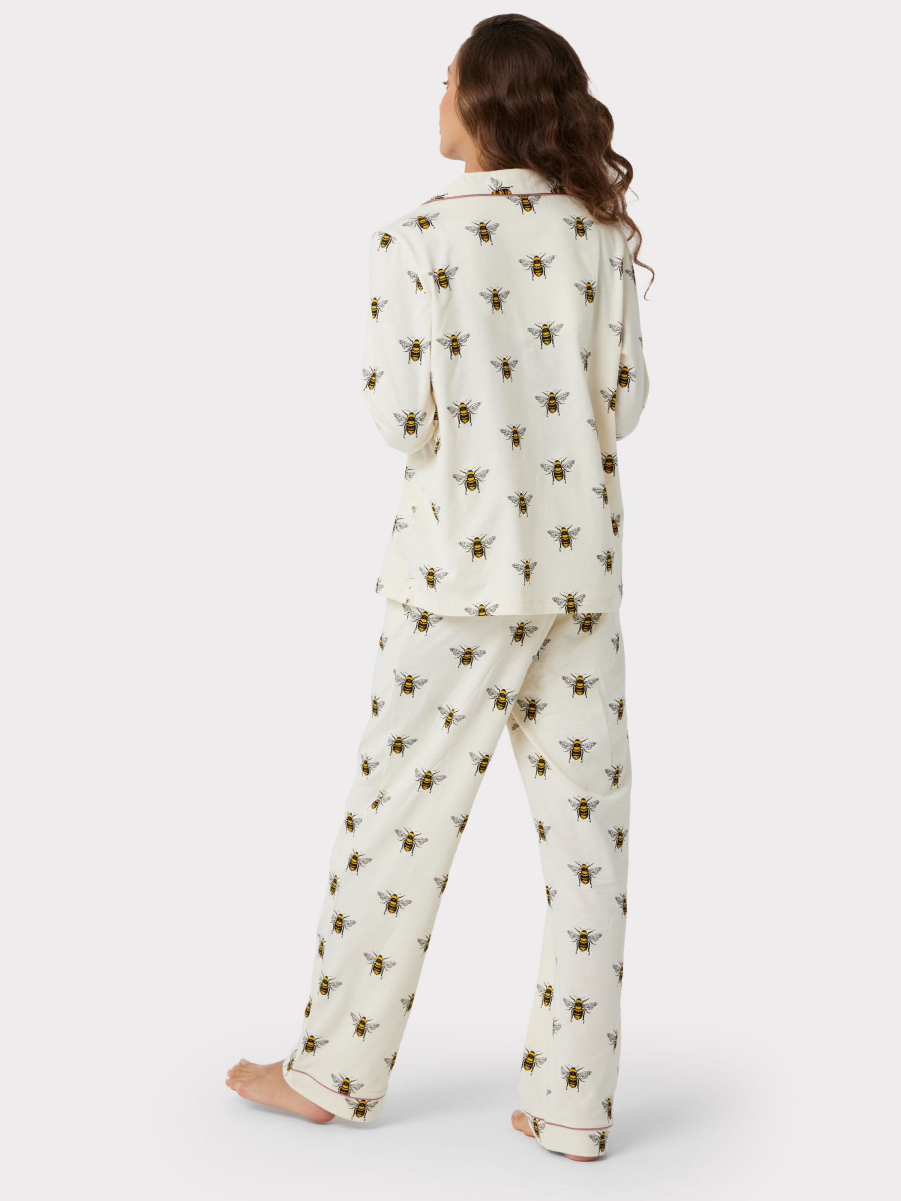 Chelsea Peers Organic Cotton Bee Print Pyjama Set, Off White at John ...