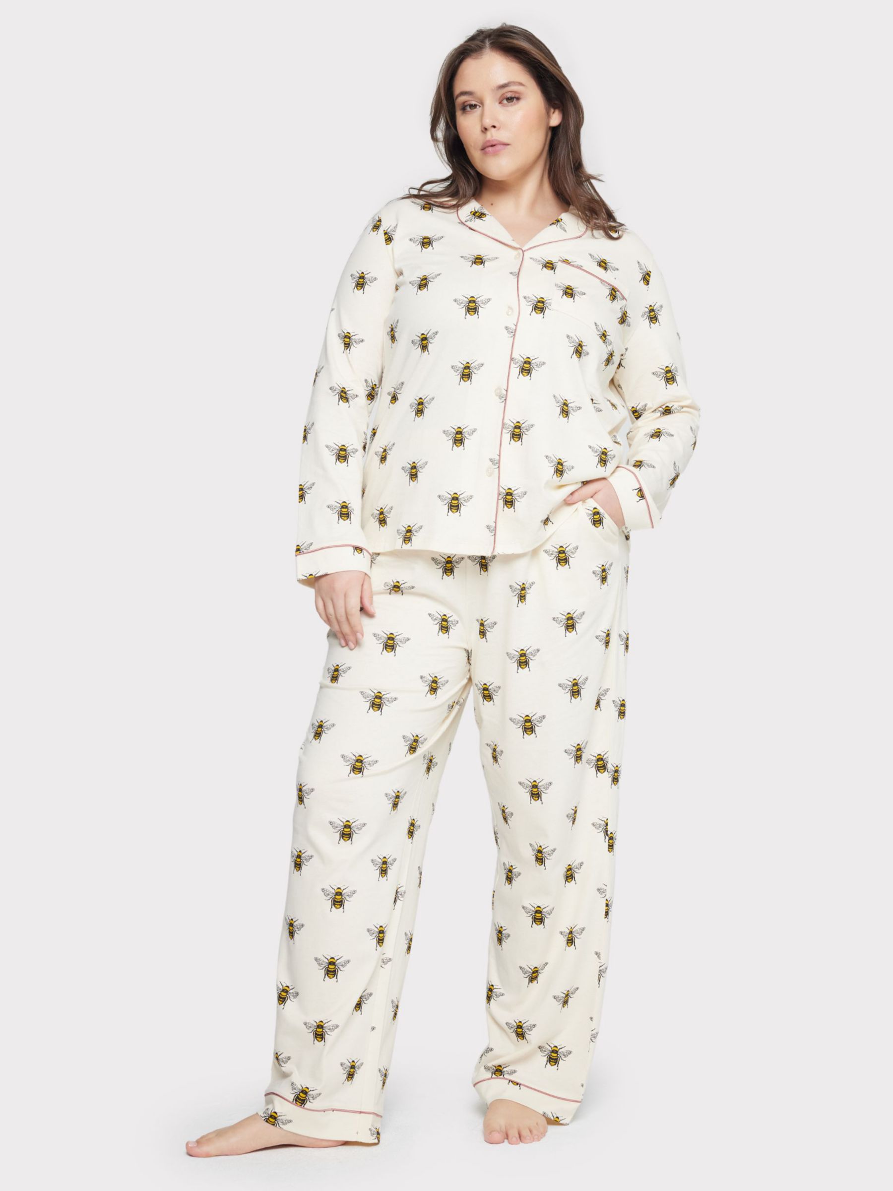 Buy Chelsea Peers Curve Bee Print Organic Cotton Pyjama Set, Off White/Multi Online at johnlewis.com