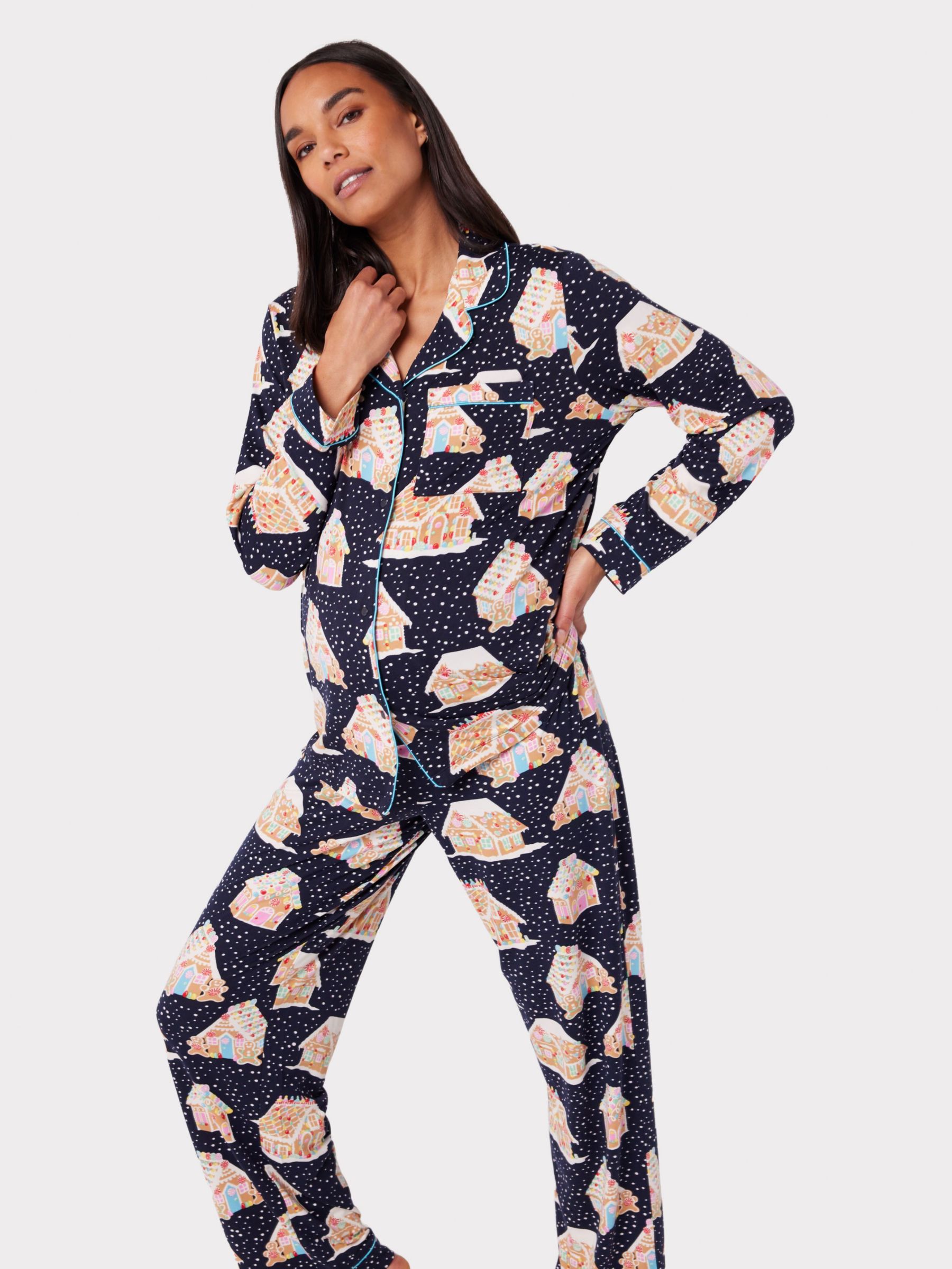 Chelsea Peers Maternity Gingerbread Print Pyjama Set, Navy