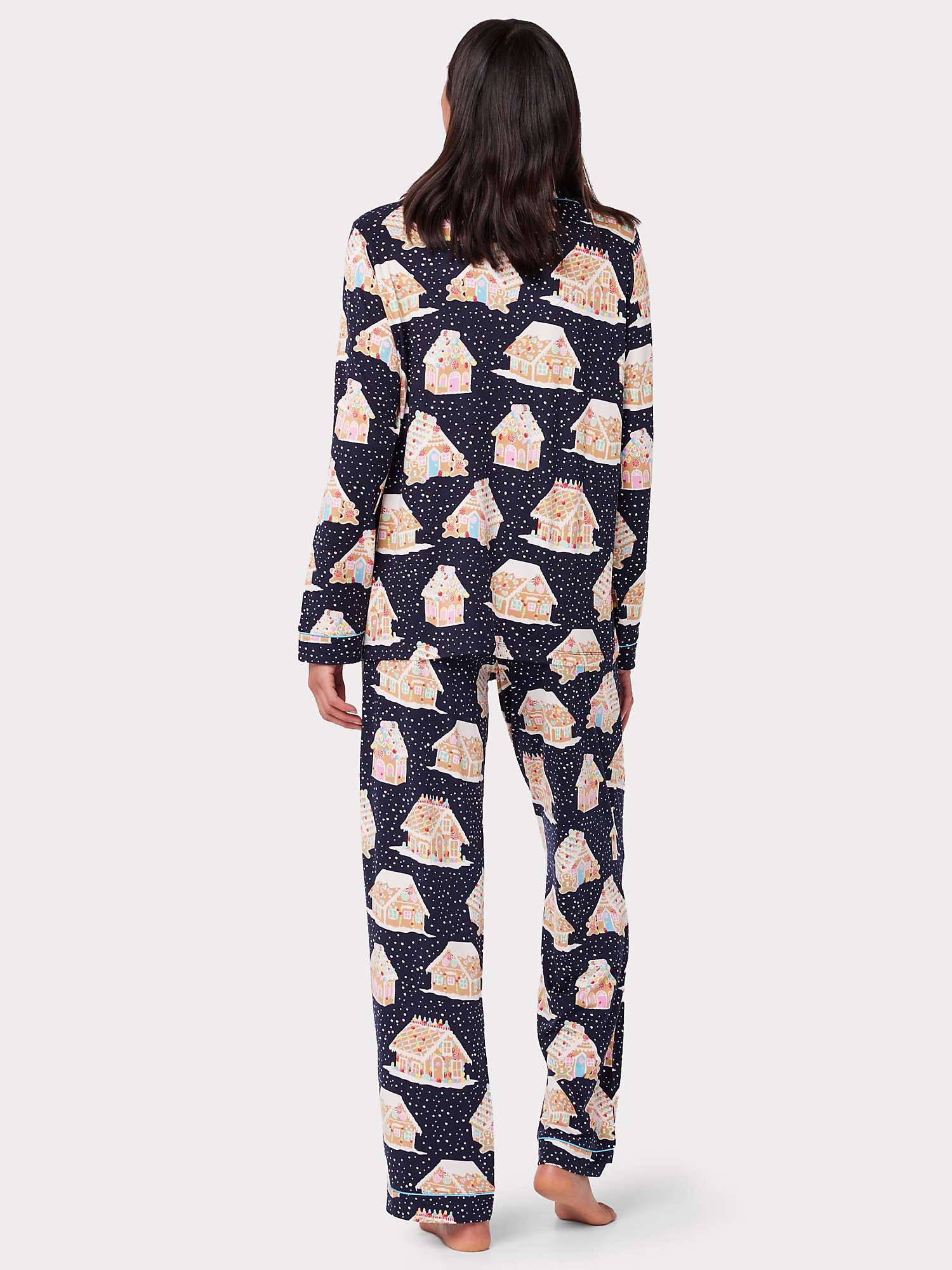 Chelsea Peers Maternity Gingerbread Print Pyjama Set, Navy at John ...