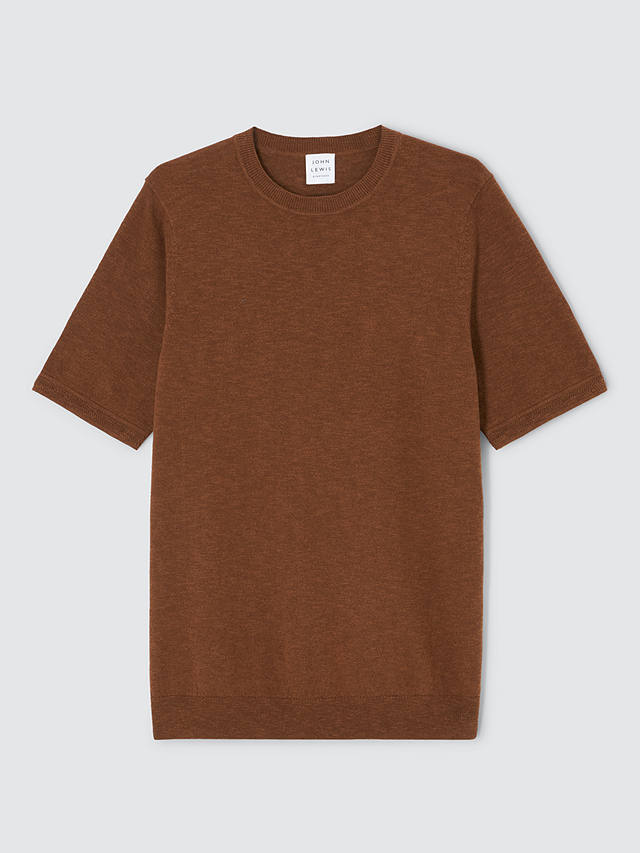 John Lewis Cotton Linen Knit T-Shirt, Cappuccino