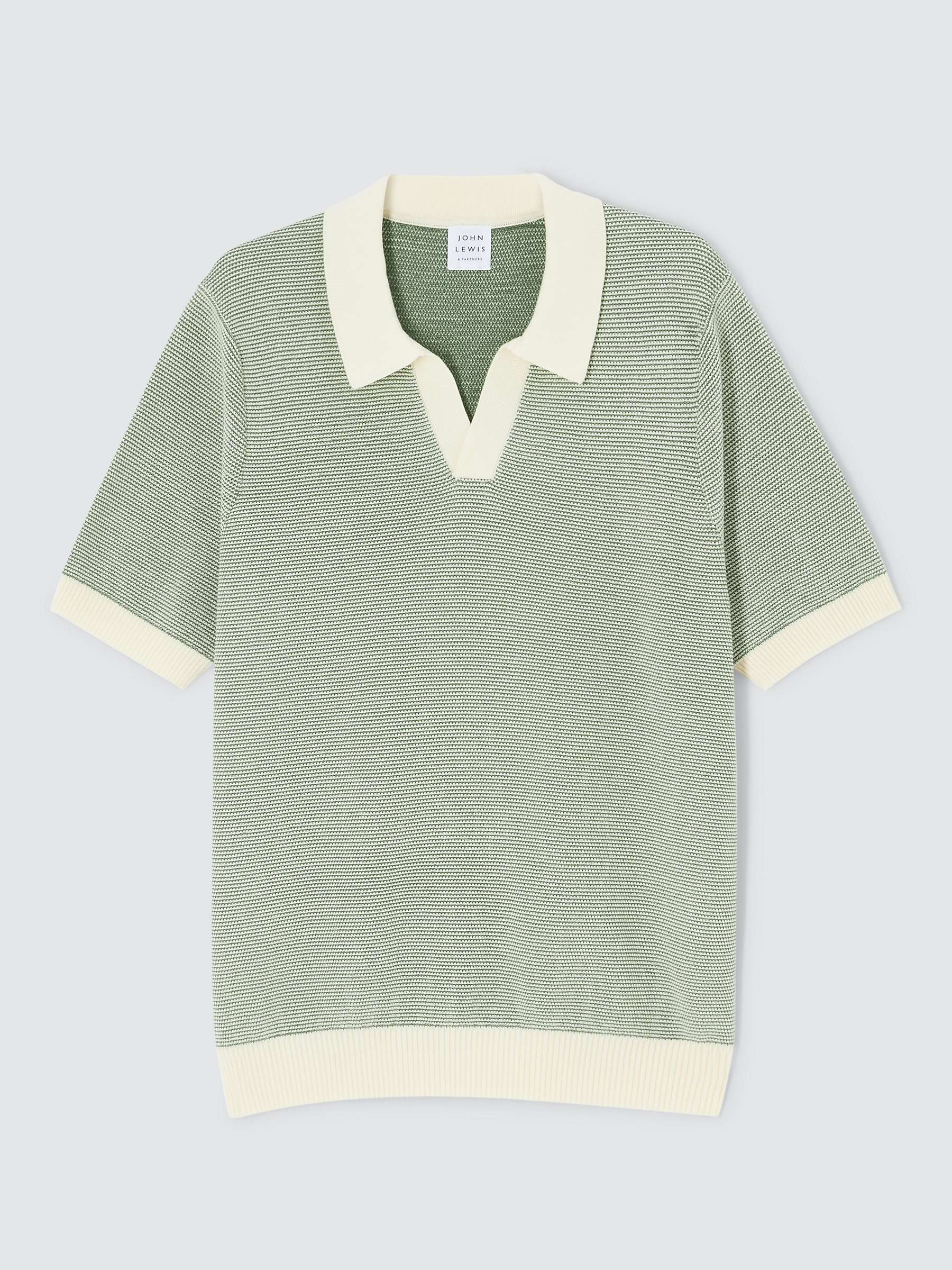 Buy John Lewis Knitted Short Sleeve Polo Shirt, Loden Frost/Ecru Online at johnlewis.com