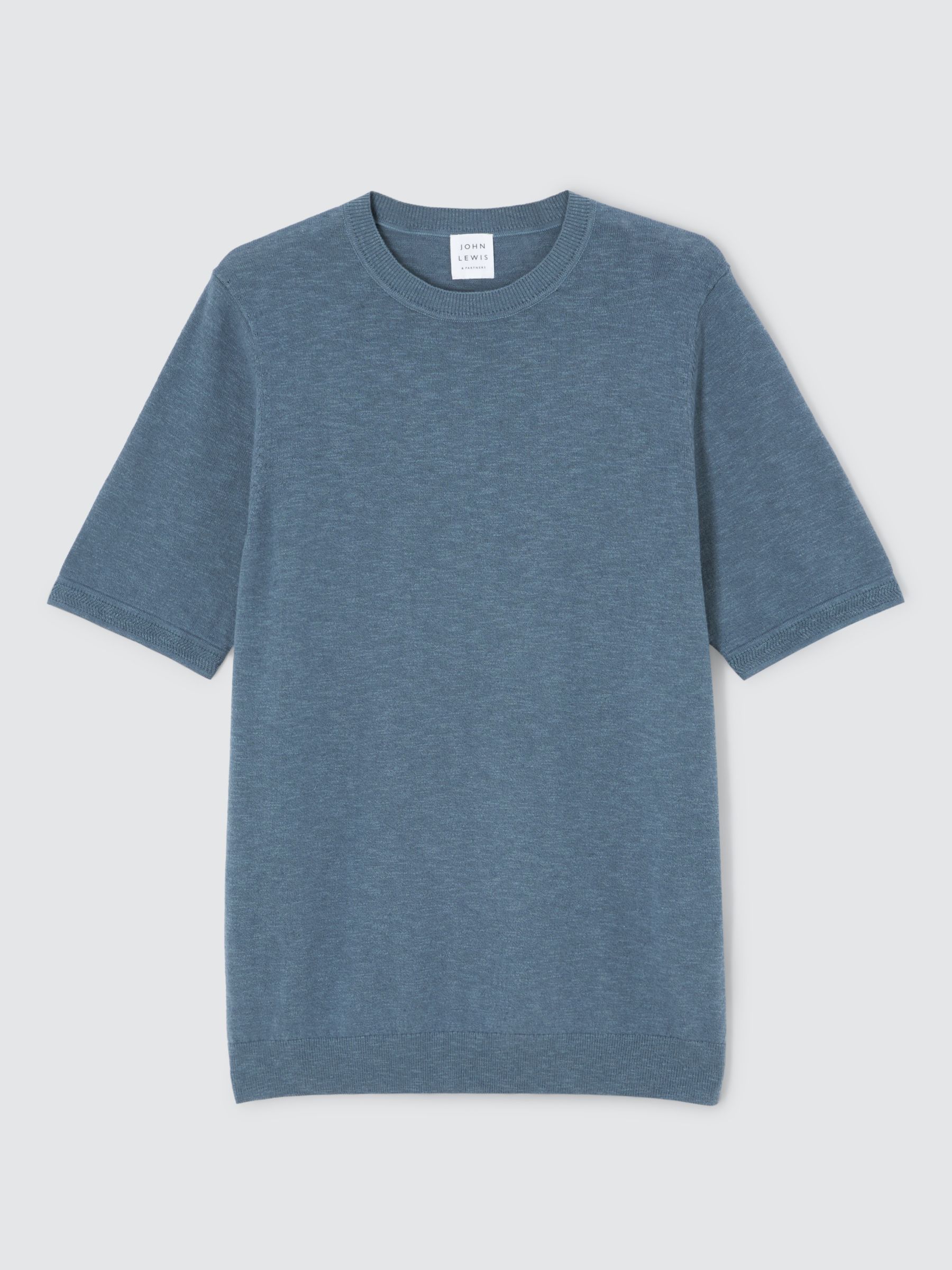John Lewis Cotton Linen Knit T-Shirt, China Blue, L