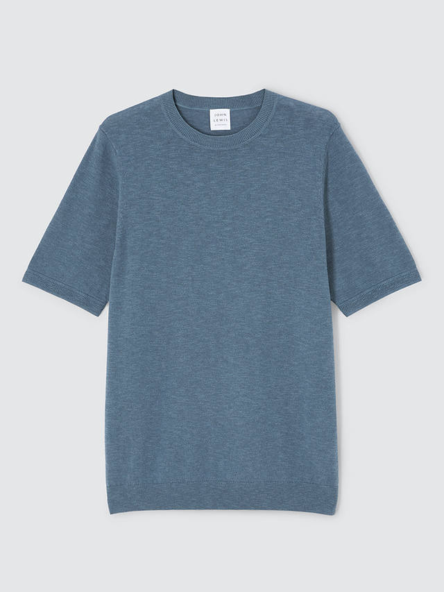 John Lewis Cotton Linen Knit T-Shirt, China Blue