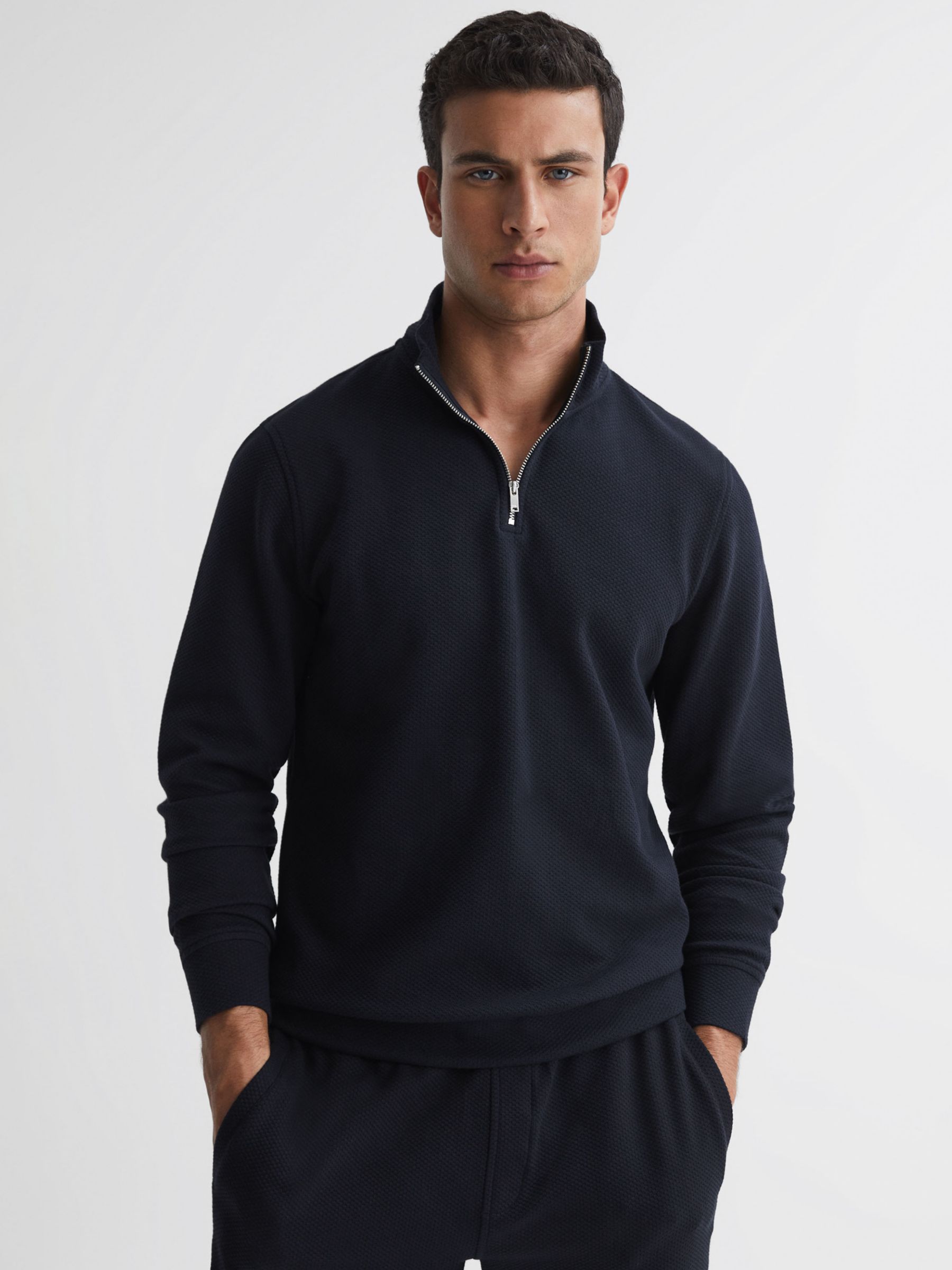 Reiss Bishop Zip Neck Sweatshirt, Navy