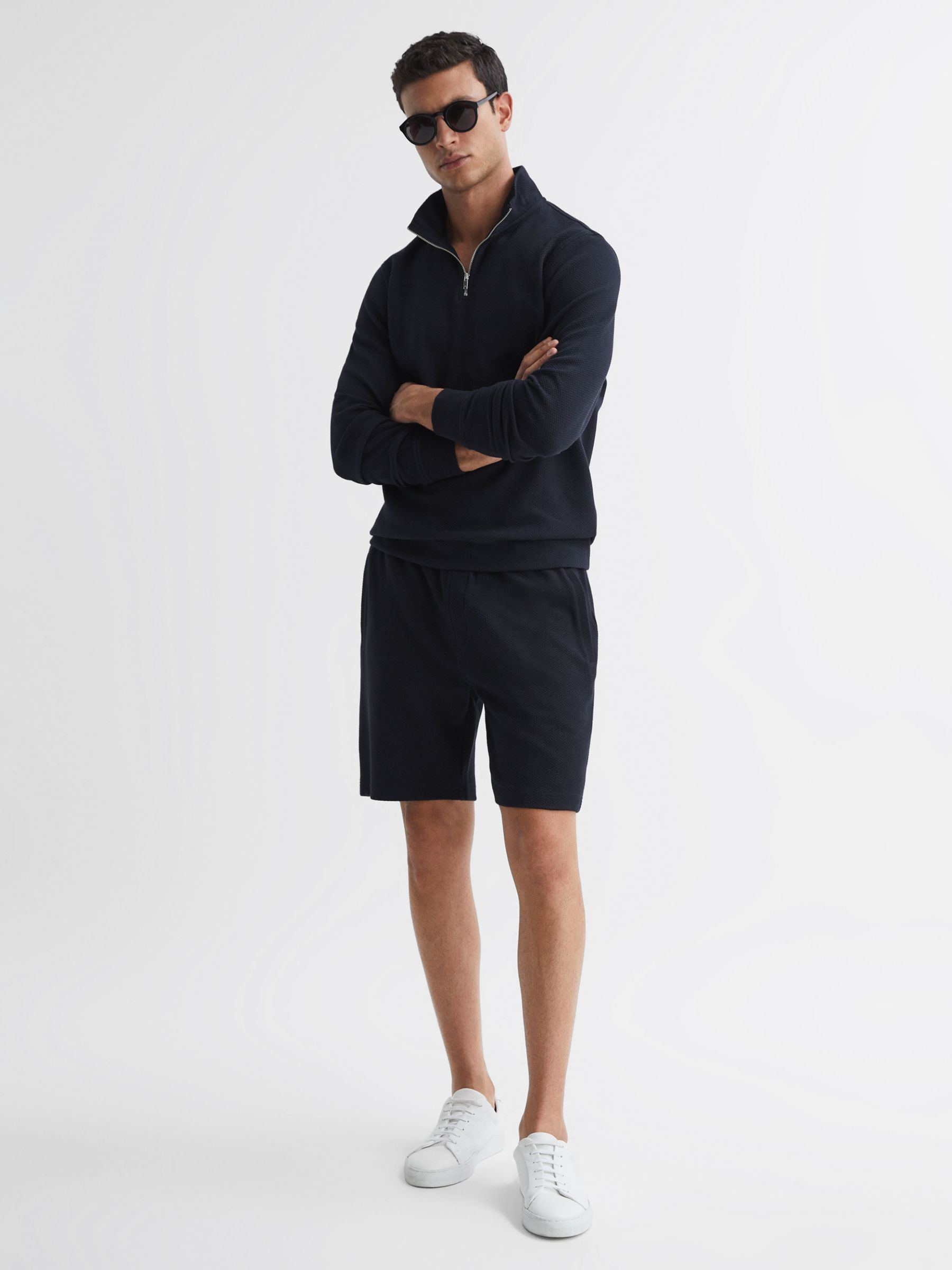 Reiss Bishop Zip Neck Sweatshirt, Navy at John Lewis & Partners