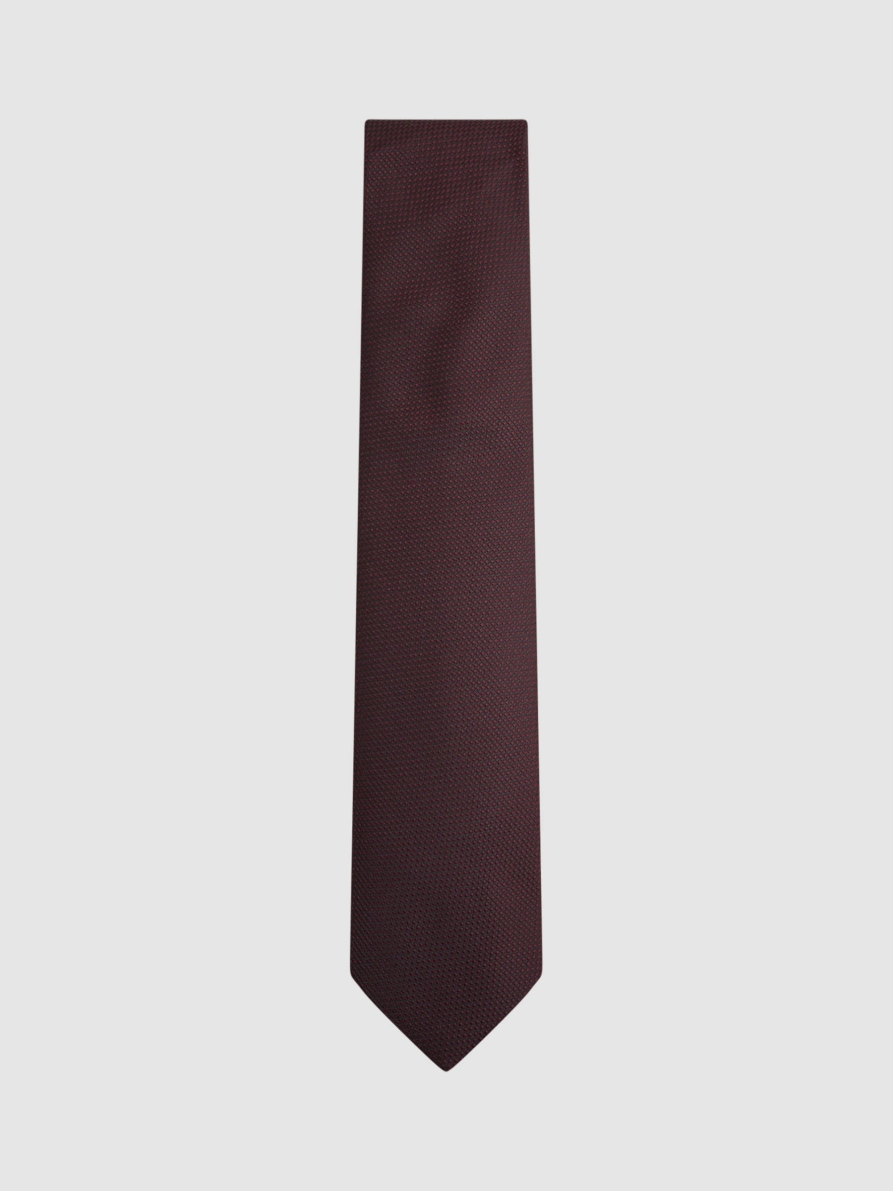 Reiss Ceremony Textured Silk Blend Tie, Burgundy at John Lewis & Partners