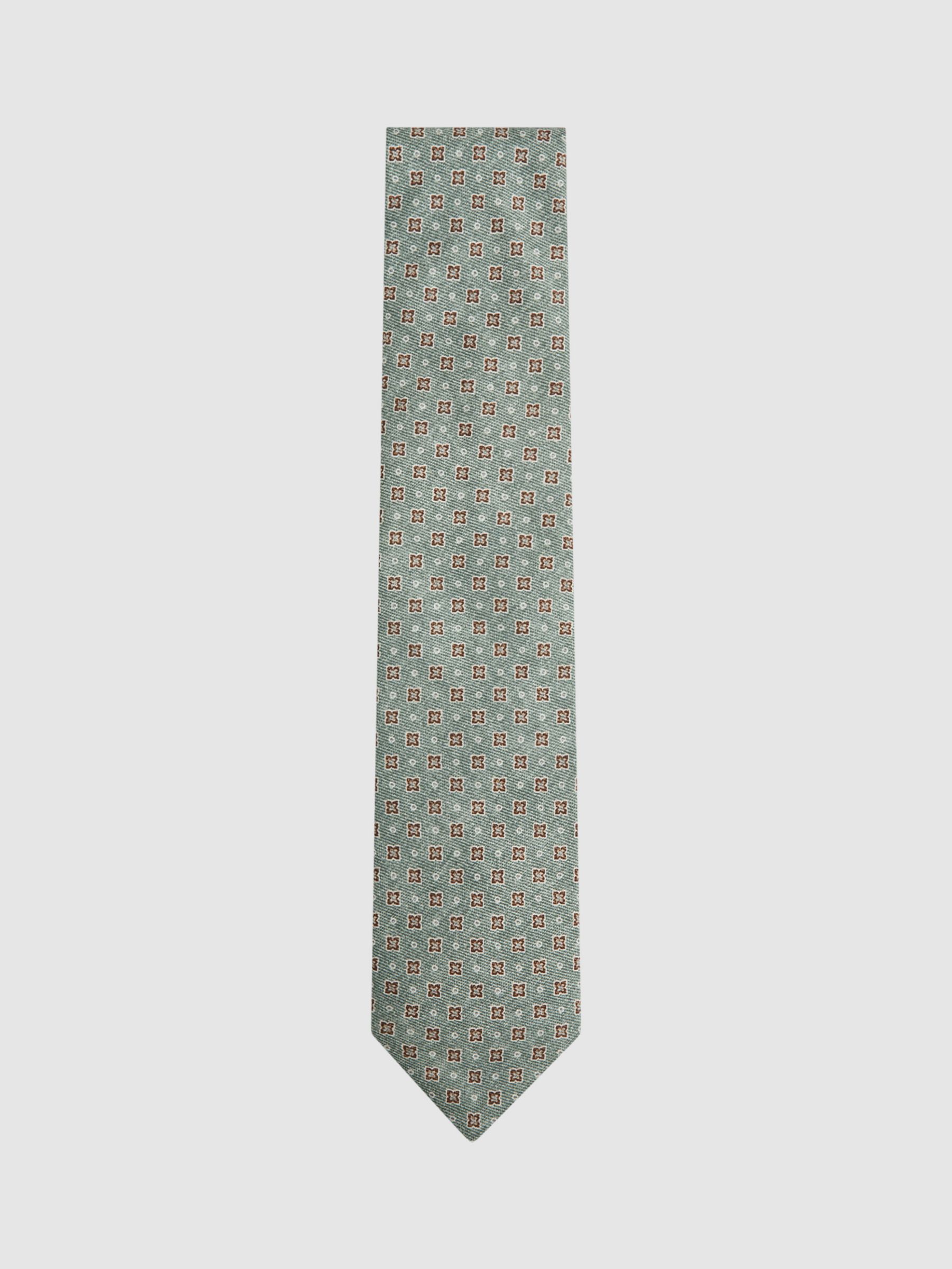 Reiss Venice Medallion Silk Tie, Light Green