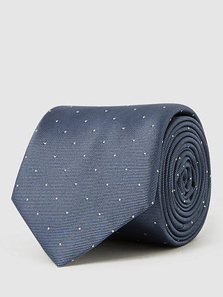 Reiss Liam Polka Dot Silk Blend Tie, Airforce Blue