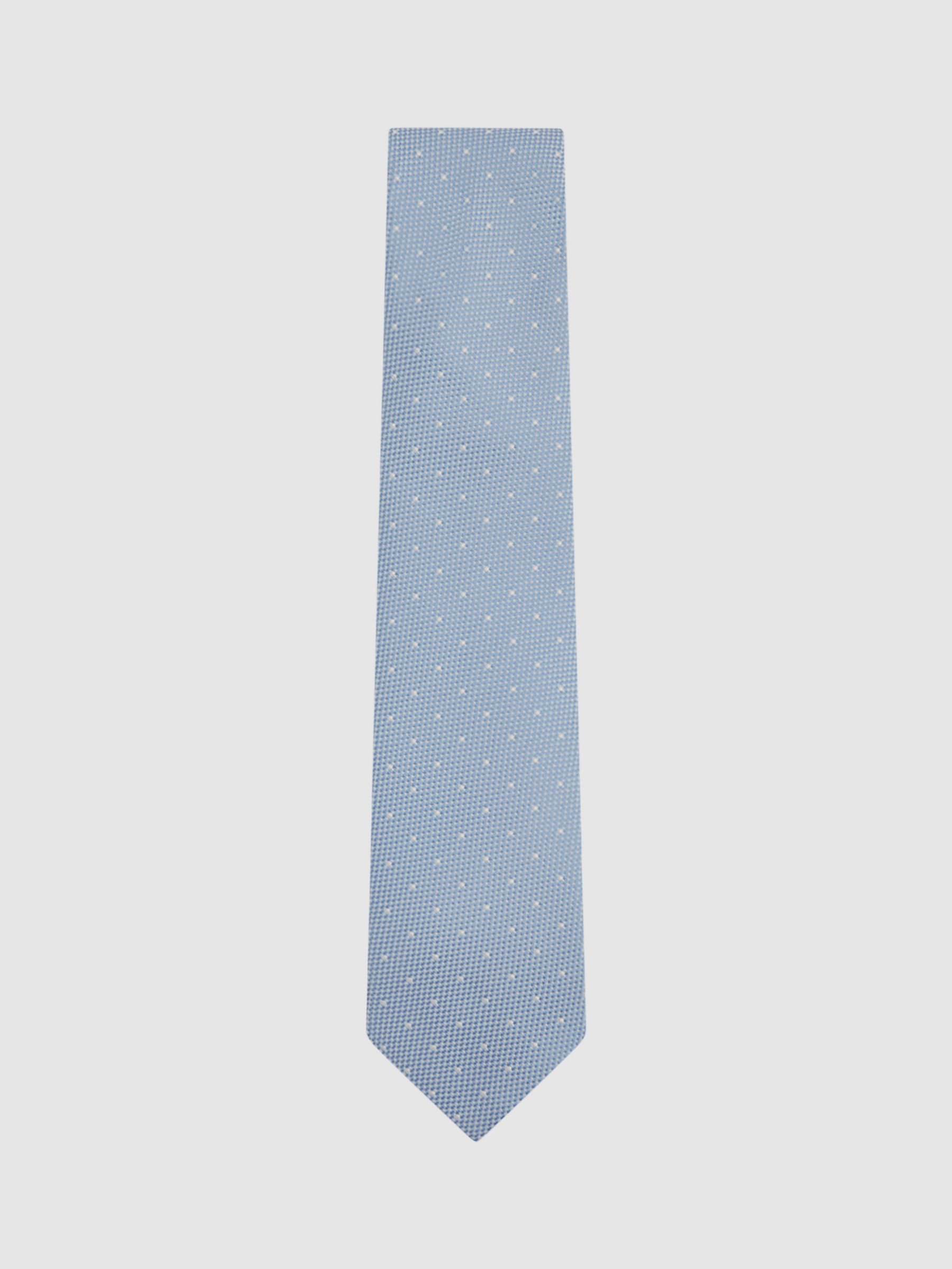 Reiss Liam Polka Dot Silk Blend Tie, Soft Blue at John Lewis & Partners