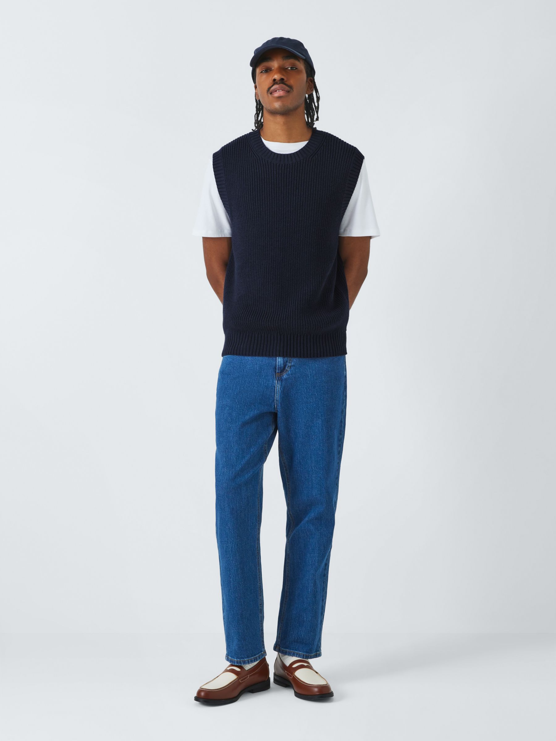 John Lewis ANYDAY Knitted Vest, Baritone Blue at John Lewis & Partners
