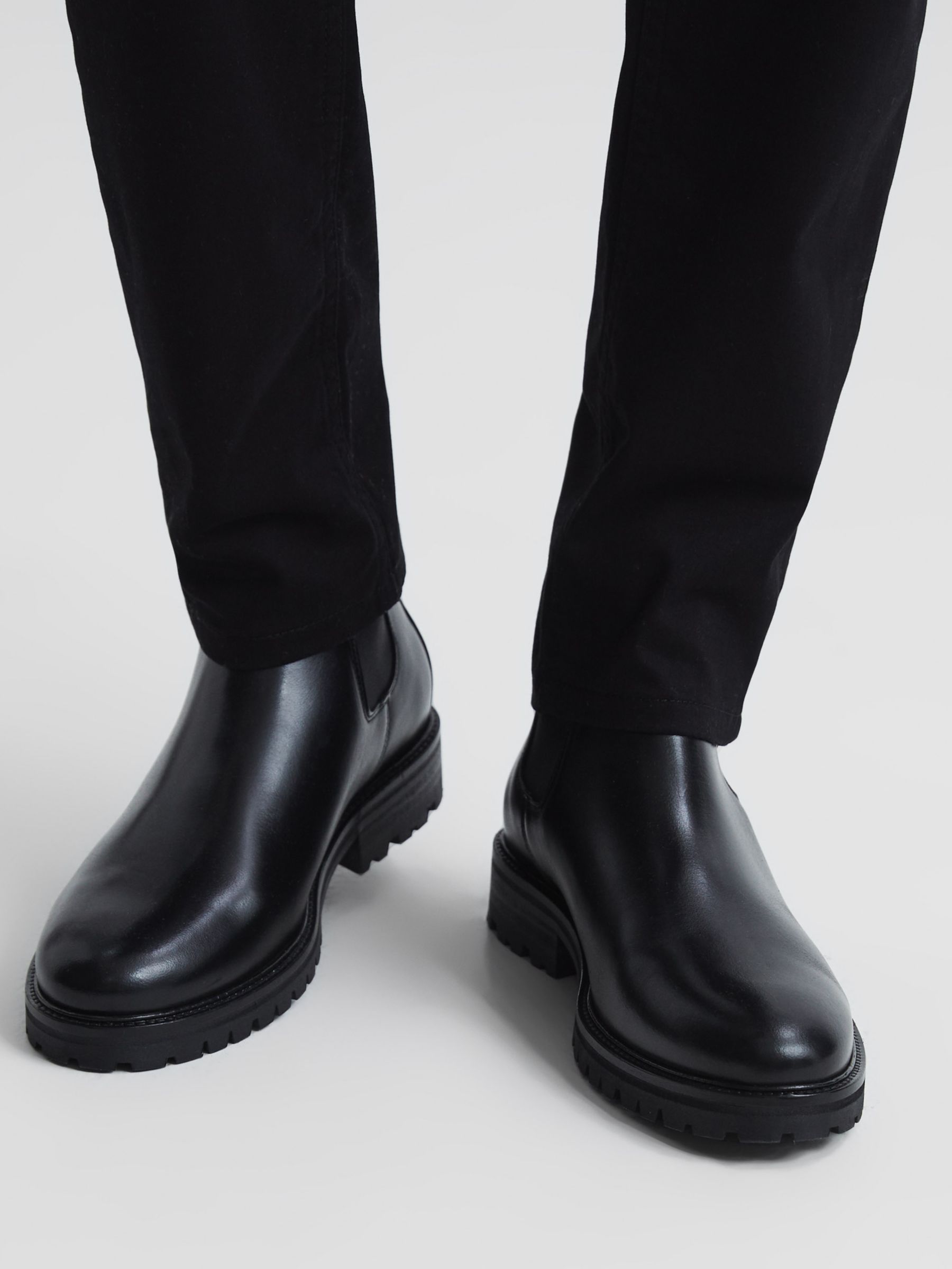 Reiss Chiltern Leather Chelsea Boots, Black at John Lewis & Partners