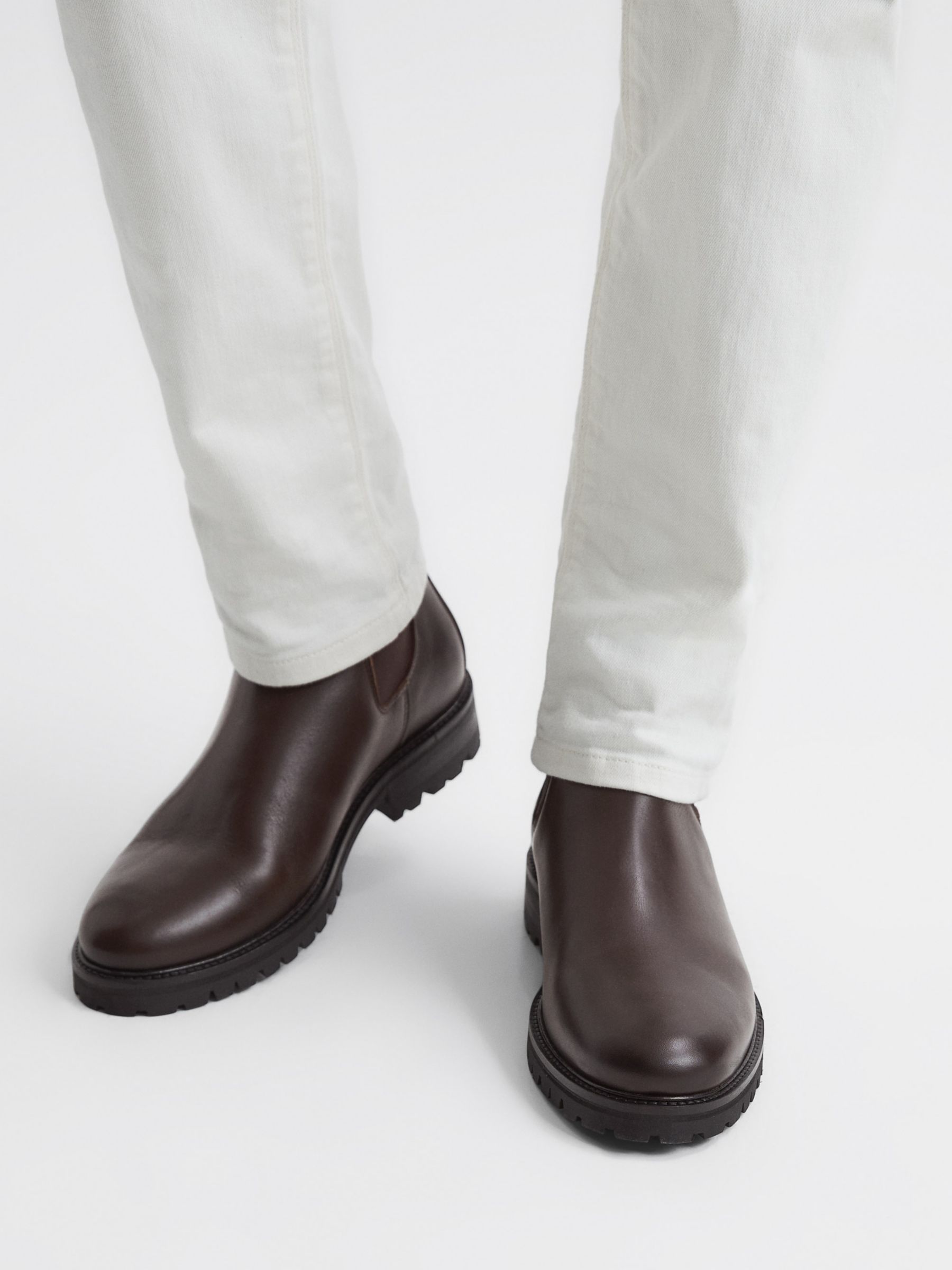 Reiss Chiltern Leather Chelsea Boots, Chocolate at John Lewis & Partners