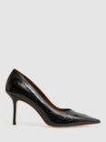 Reiss Gwyneth High Heel Leather Court Shoes, Black