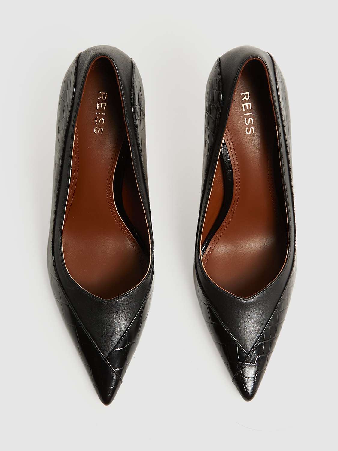 Buy Reiss Gwyneth High Heel Leather Court Shoes, Black Online at johnlewis.com