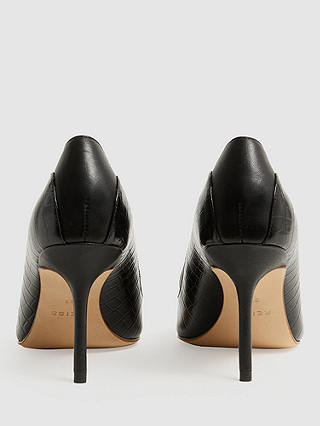 Reiss Gwyneth High Heel Leather Court Shoes, Black