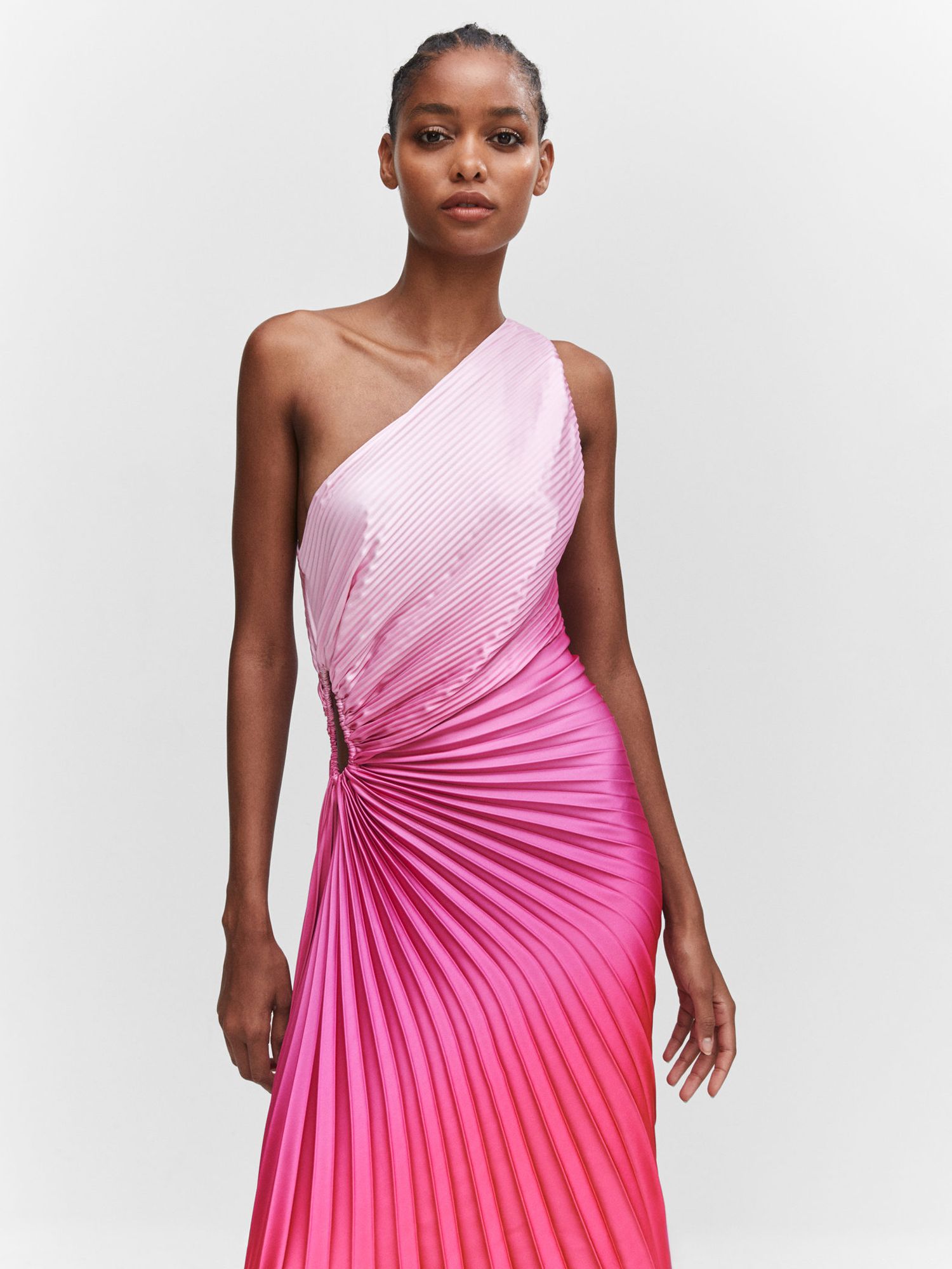 Mango Claudi Asymmetric Pleated Dress, Bright Pink