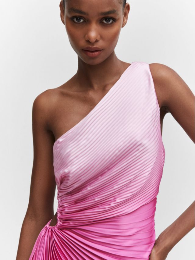 Mango Claudi Asymmetric Pleated Dress Bright Pink 4