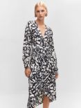 Mango Romina Abstract Print Midi Wrap Dress, Black/White