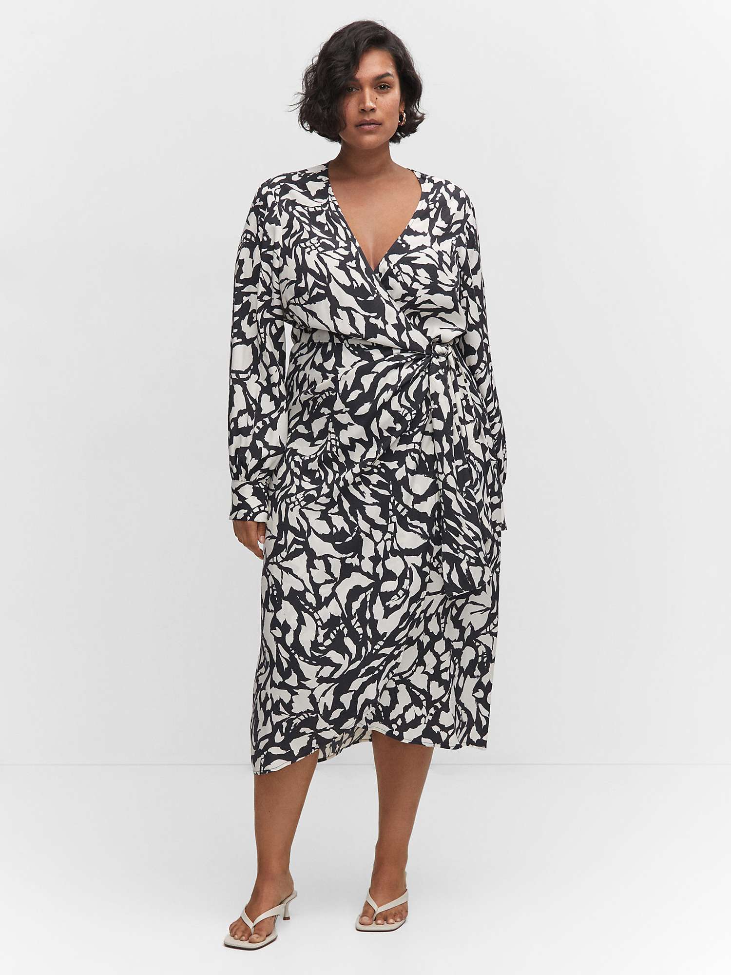 Mango Romina Abstract Print Midi Wrap Dress, Black/White at John Lewis ...
