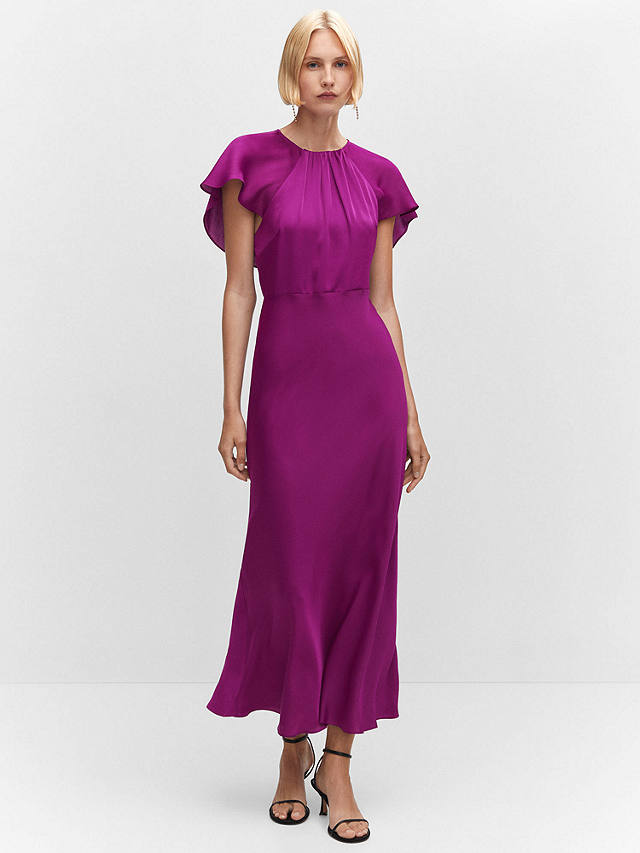Mango Vuelo Satin Maxi Dress, Medium Purple at John Lewis & Partners