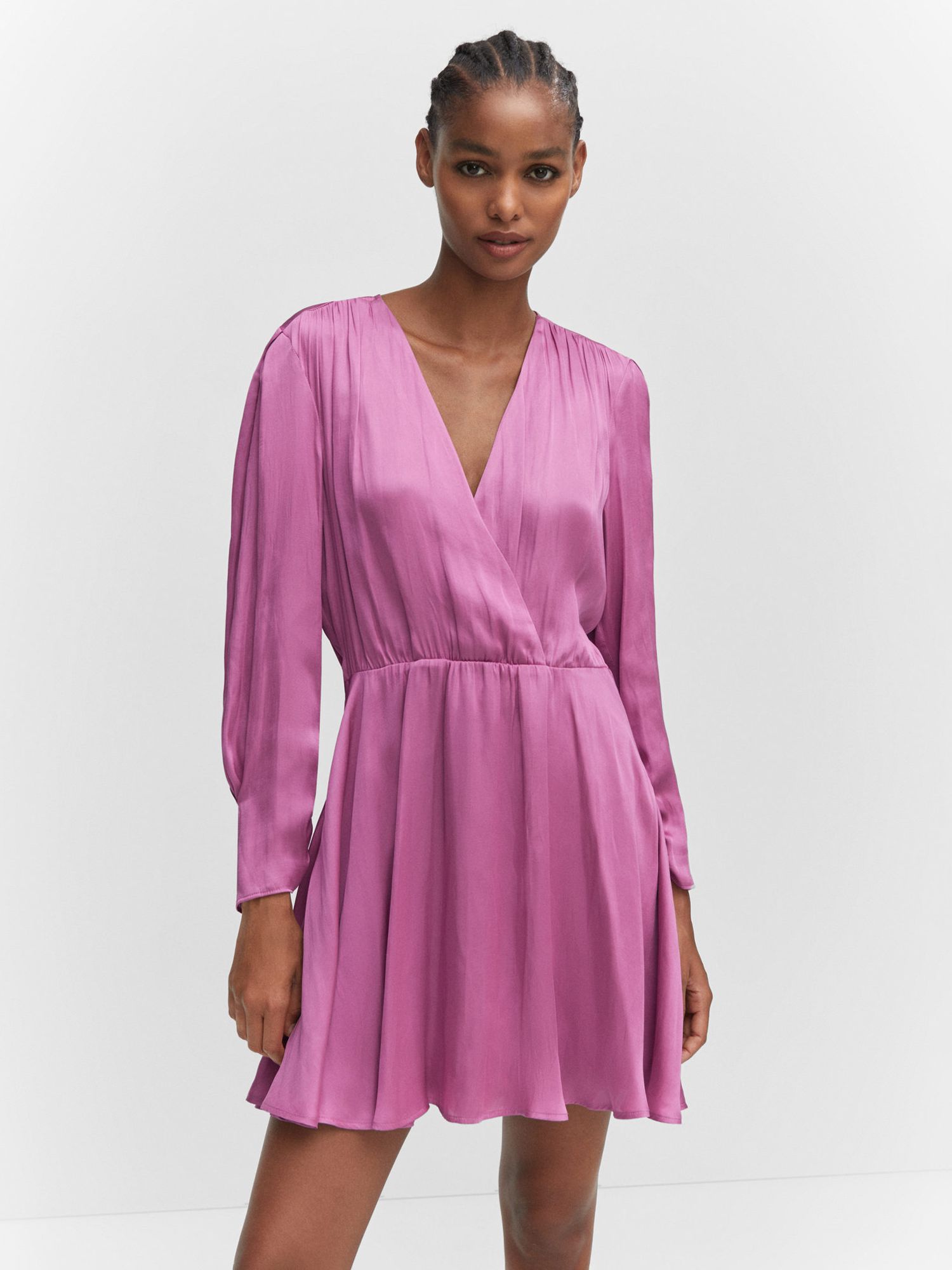 Mango Monaco Mini Satin Dress, Pink at John Lewis & Partners