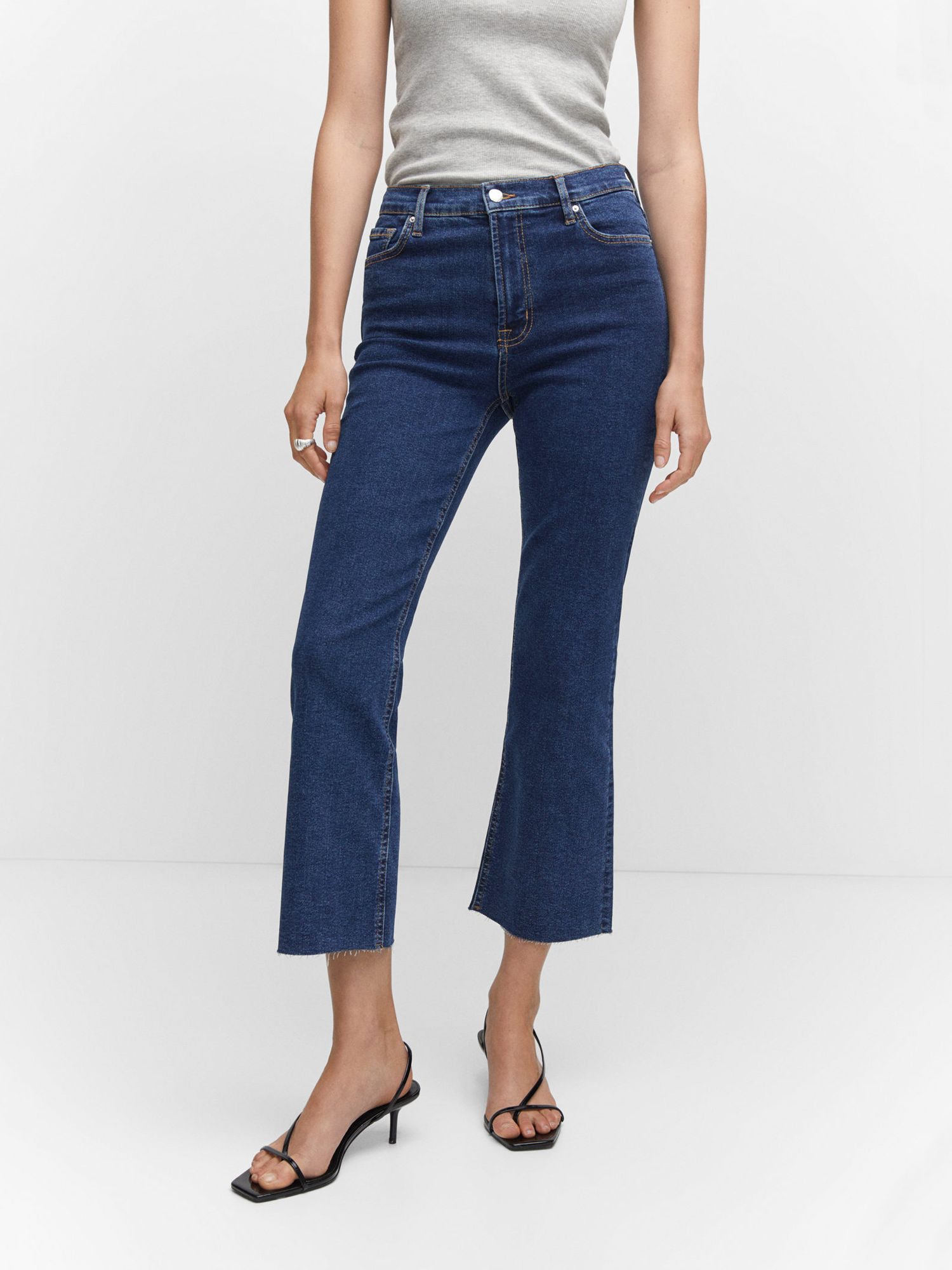 Mango Sienne Cropped Flared Jeans, Open Blue at John Lewis & Partners