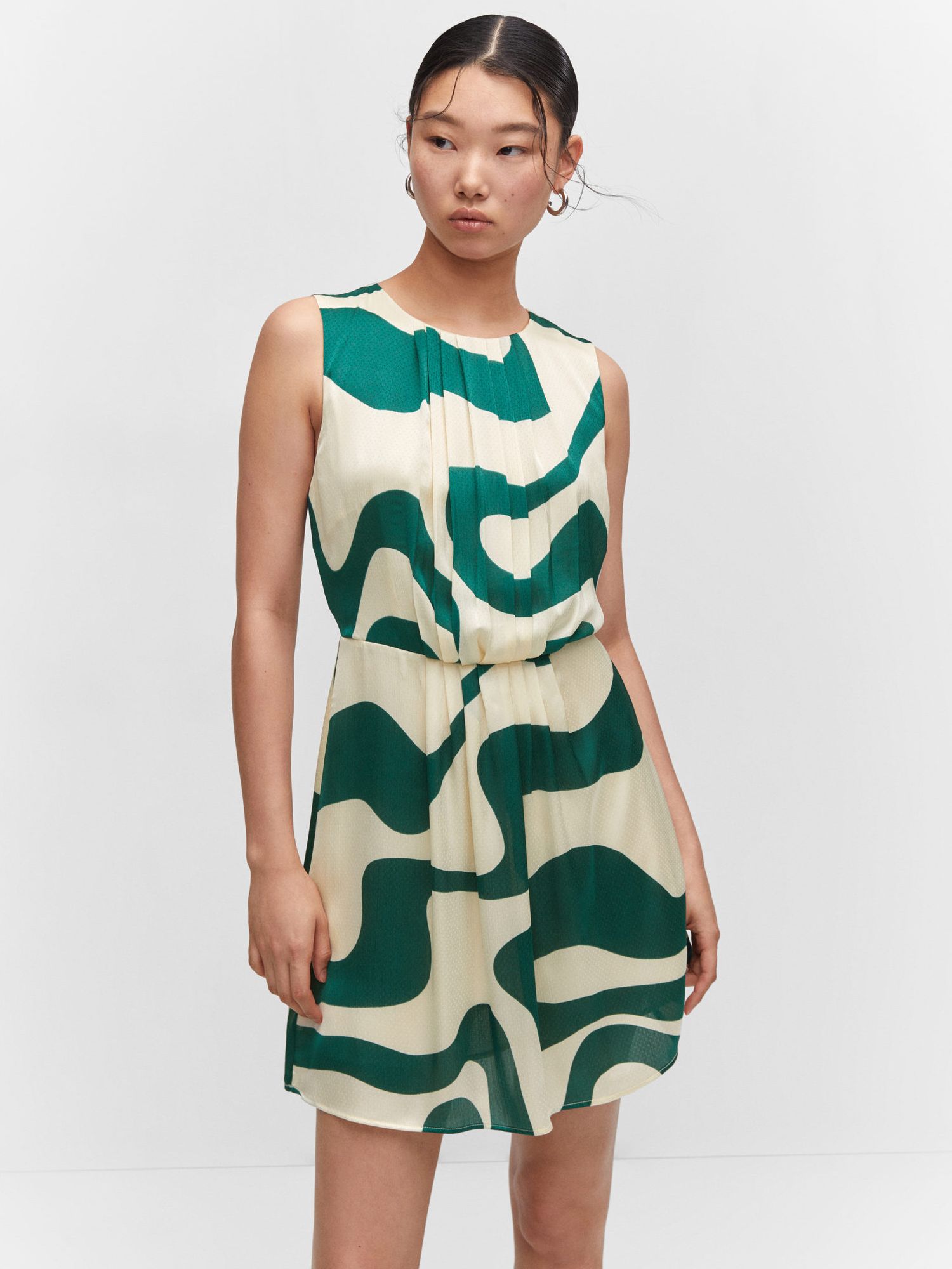 Mango Rosa Abstract Print Mini Dress, Bright Green/Cream