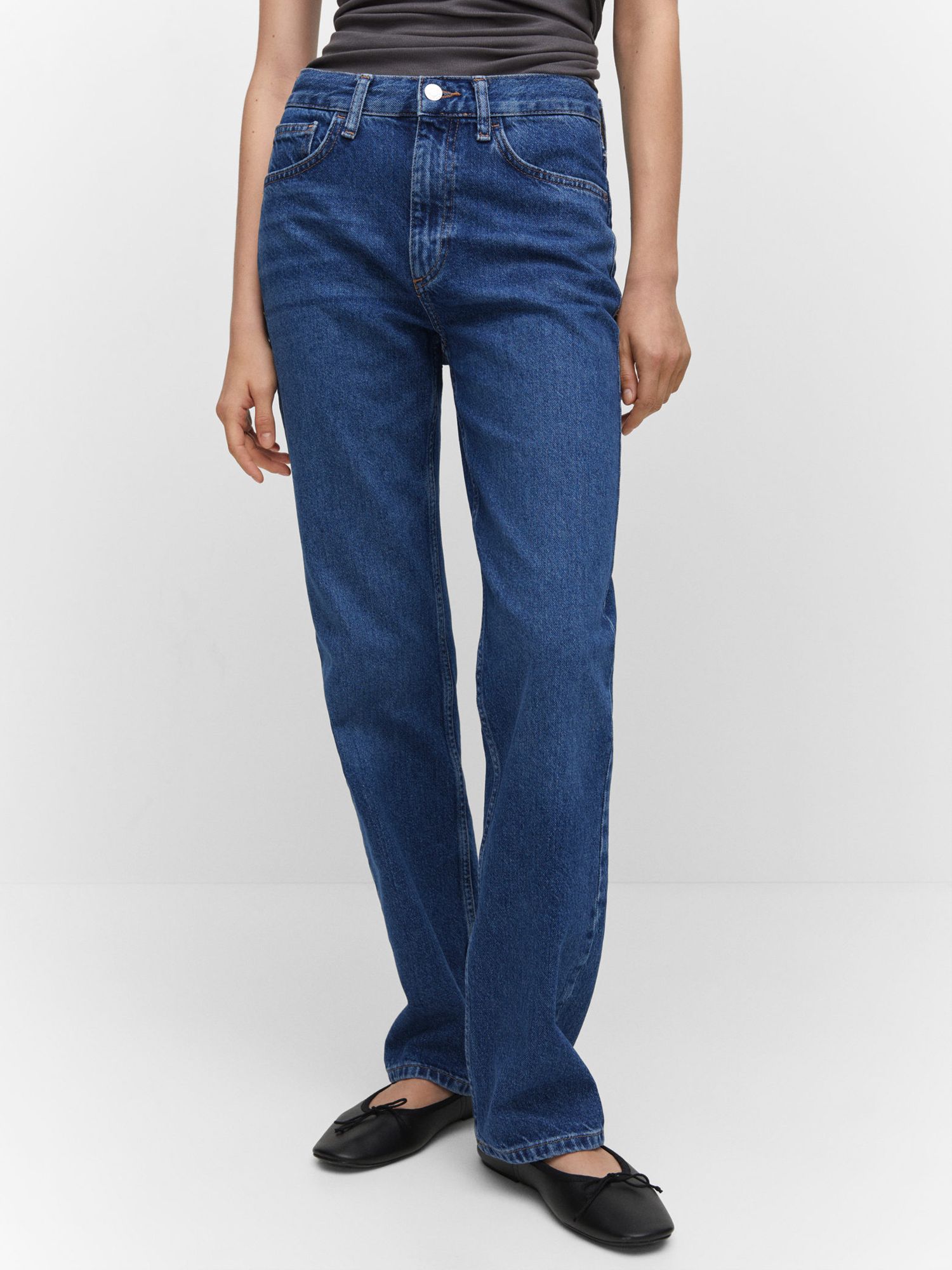 Mango Matilda Mid Rise Straight Jeans, Mid Blue at John Lewis & Partners