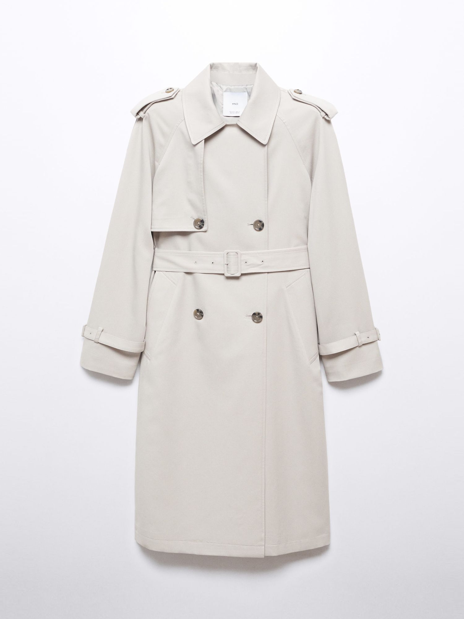 Mango Fluid Double Breasted Trench Coat, Pale Grey