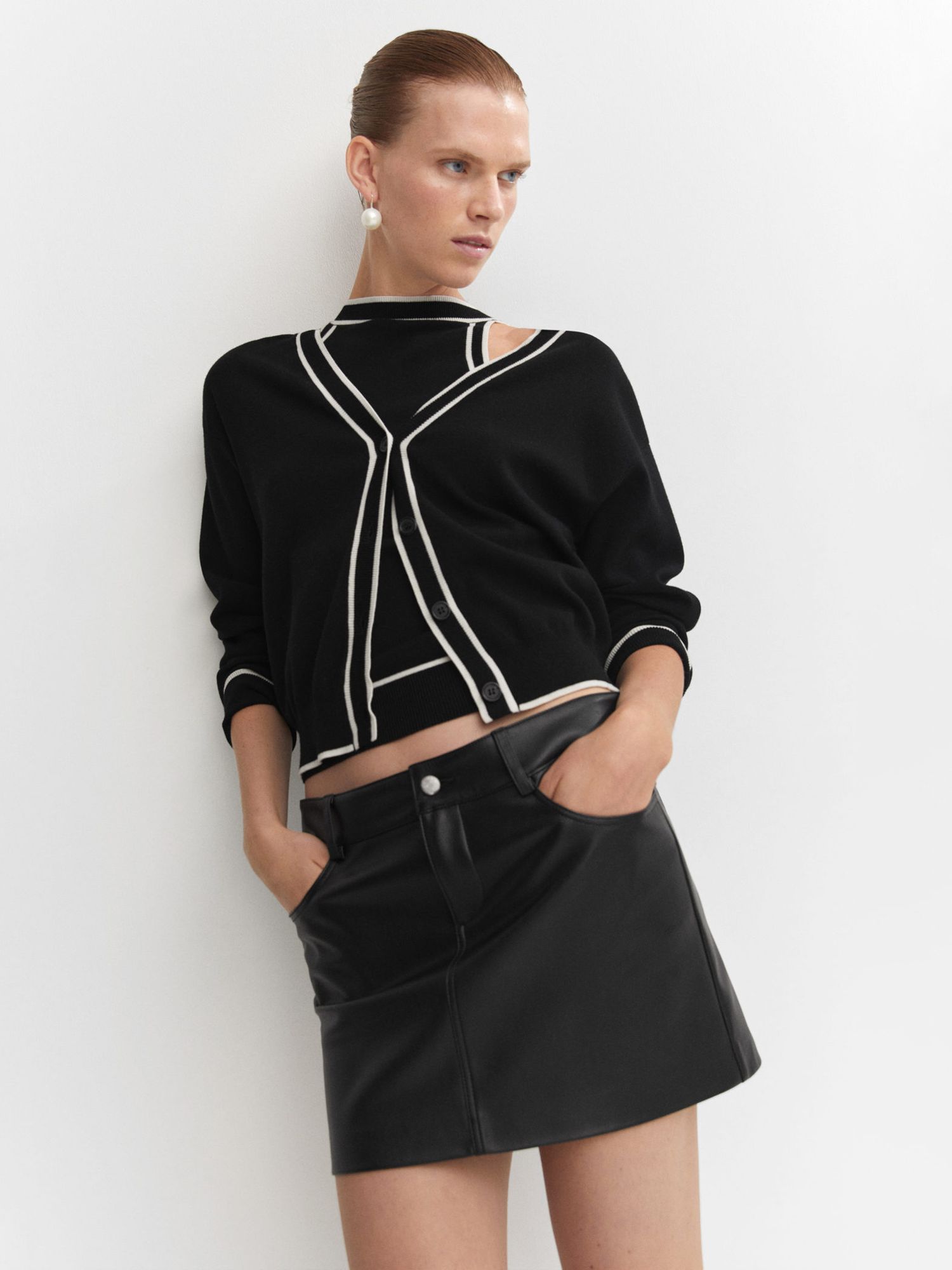 Mango Nice Faux Leather Mini Skirt, Black at John Lewis & Partners