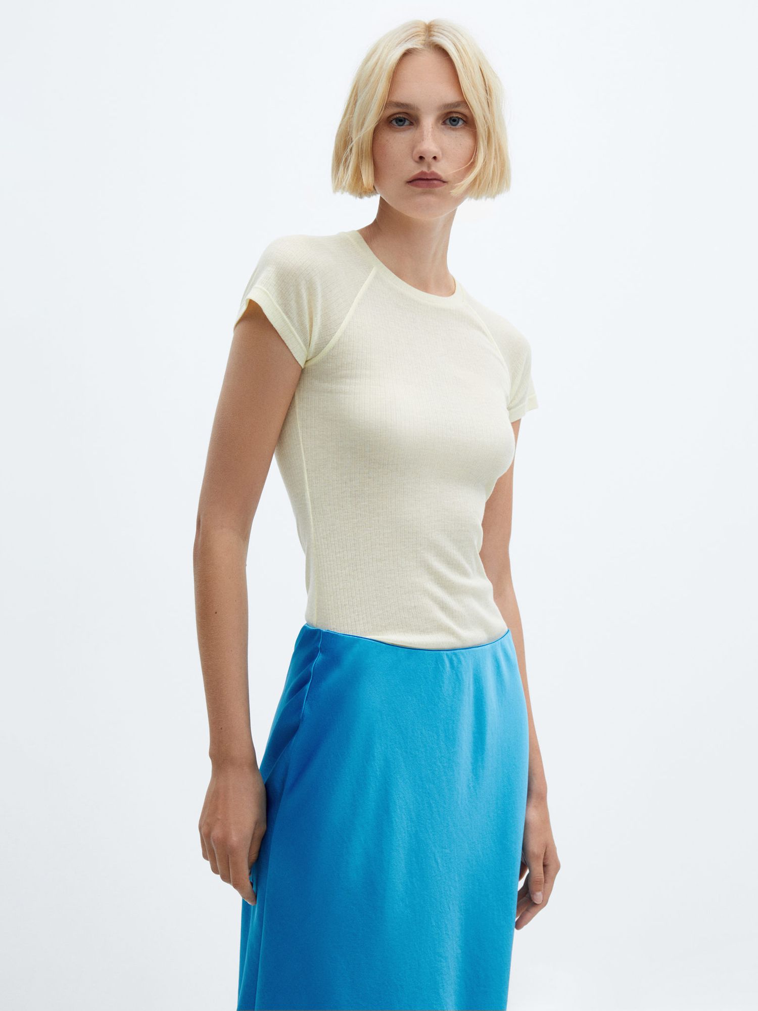 Mango Mia Satin Slip Midi Skirt, Turquoise at John Lewis & Partners