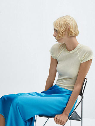 Mango Mia Satin Slip Midi Skirt, Turquoise