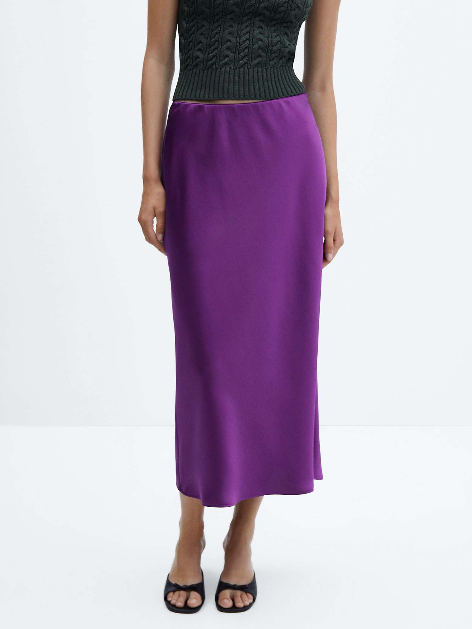 Mango Mia Satin Slip Midi Skirt, Purple at John Lewis & Partners