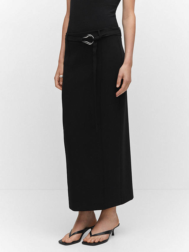 Mango Julia Belted Slit Skirt, Black at John Lewis & Partners