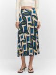Mango Quanti Geometric Print Pleated Midi Skirt, Medium Blue/Multi