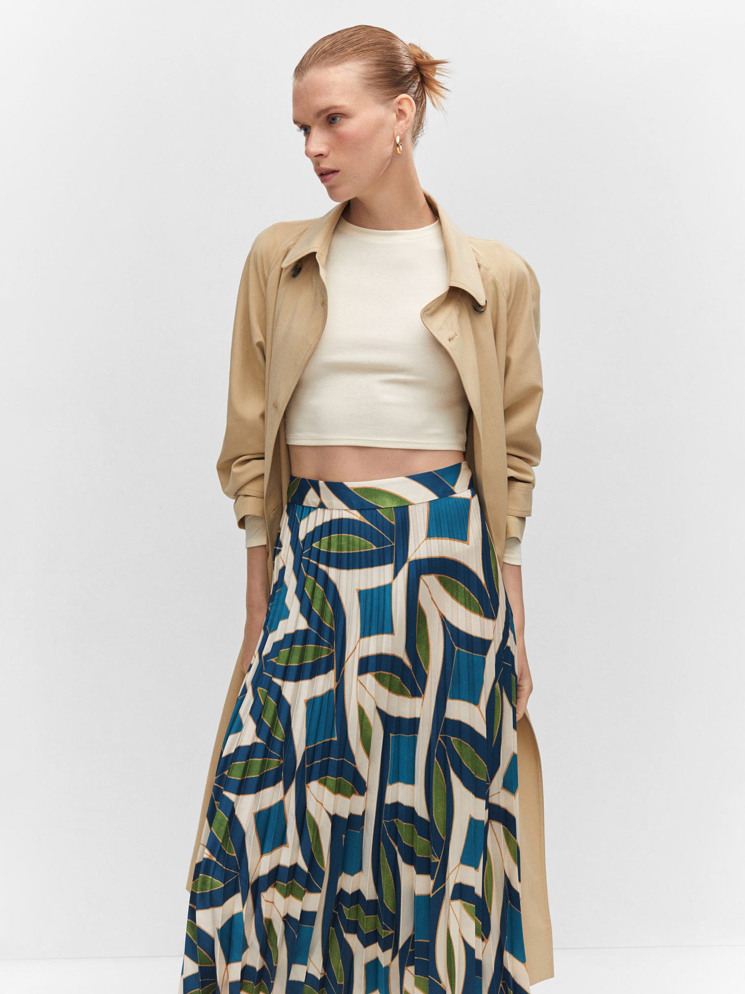 Mango Quanti Geometric Print Pleated Midi Skirt, Medium Blue/Multi at ...
