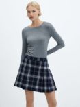 Mango Grunge Checked Kilt Style Mini Skirt, Navy/Multi