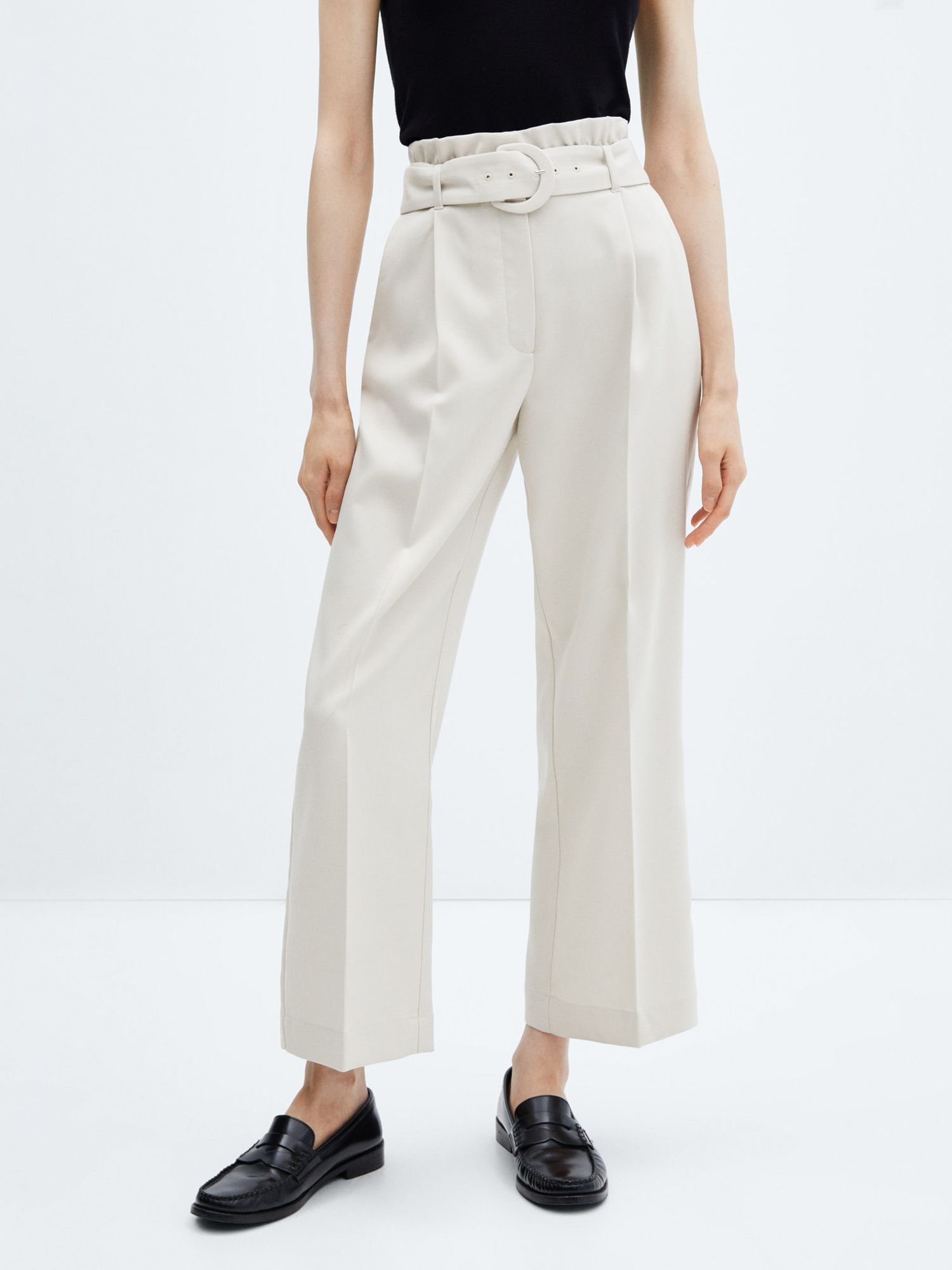 Mango Manuel Cropped Trousers, Natural White