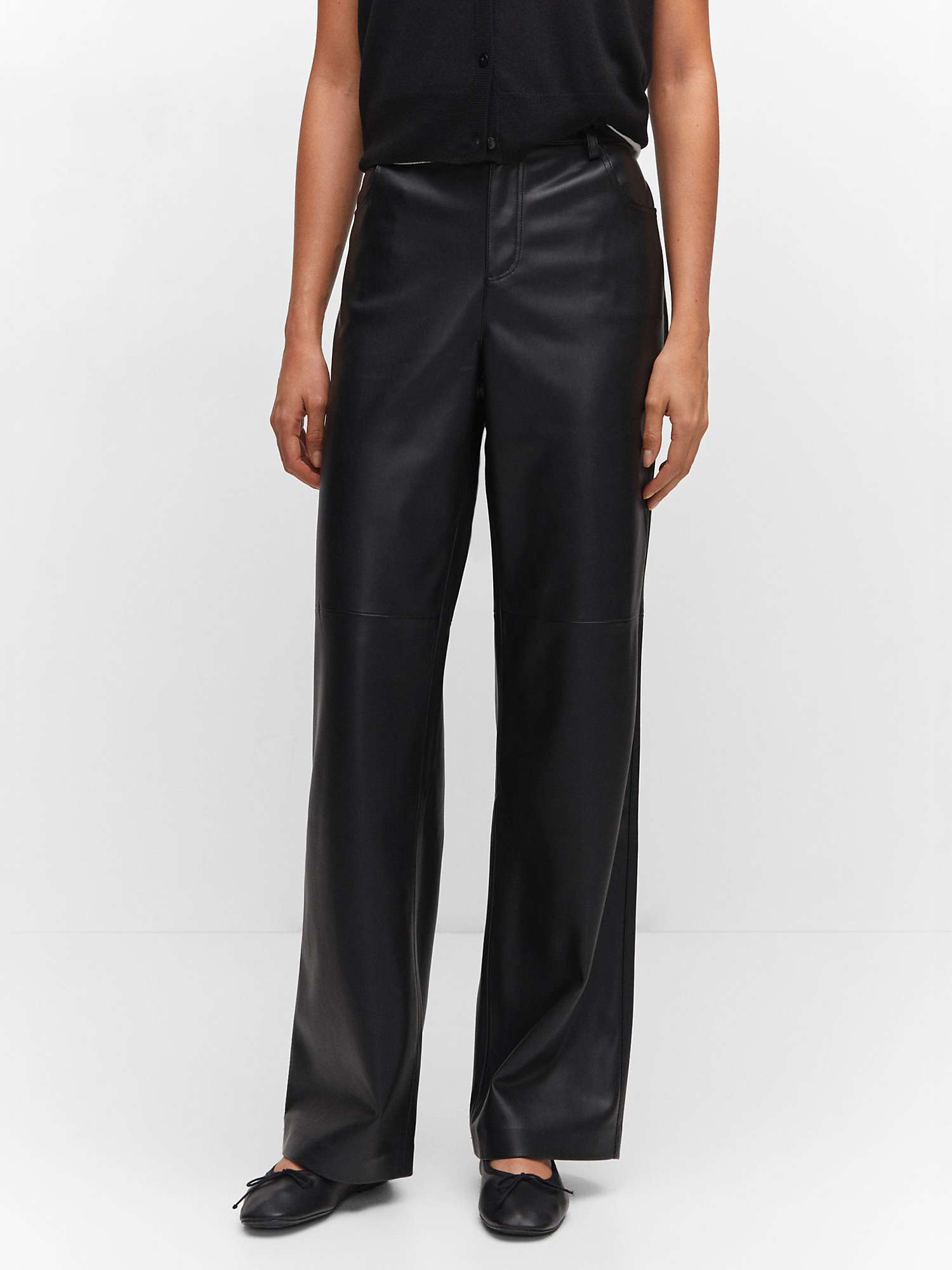 Mango High Faux Leather Trousers, Black at John Lewis & Partners
