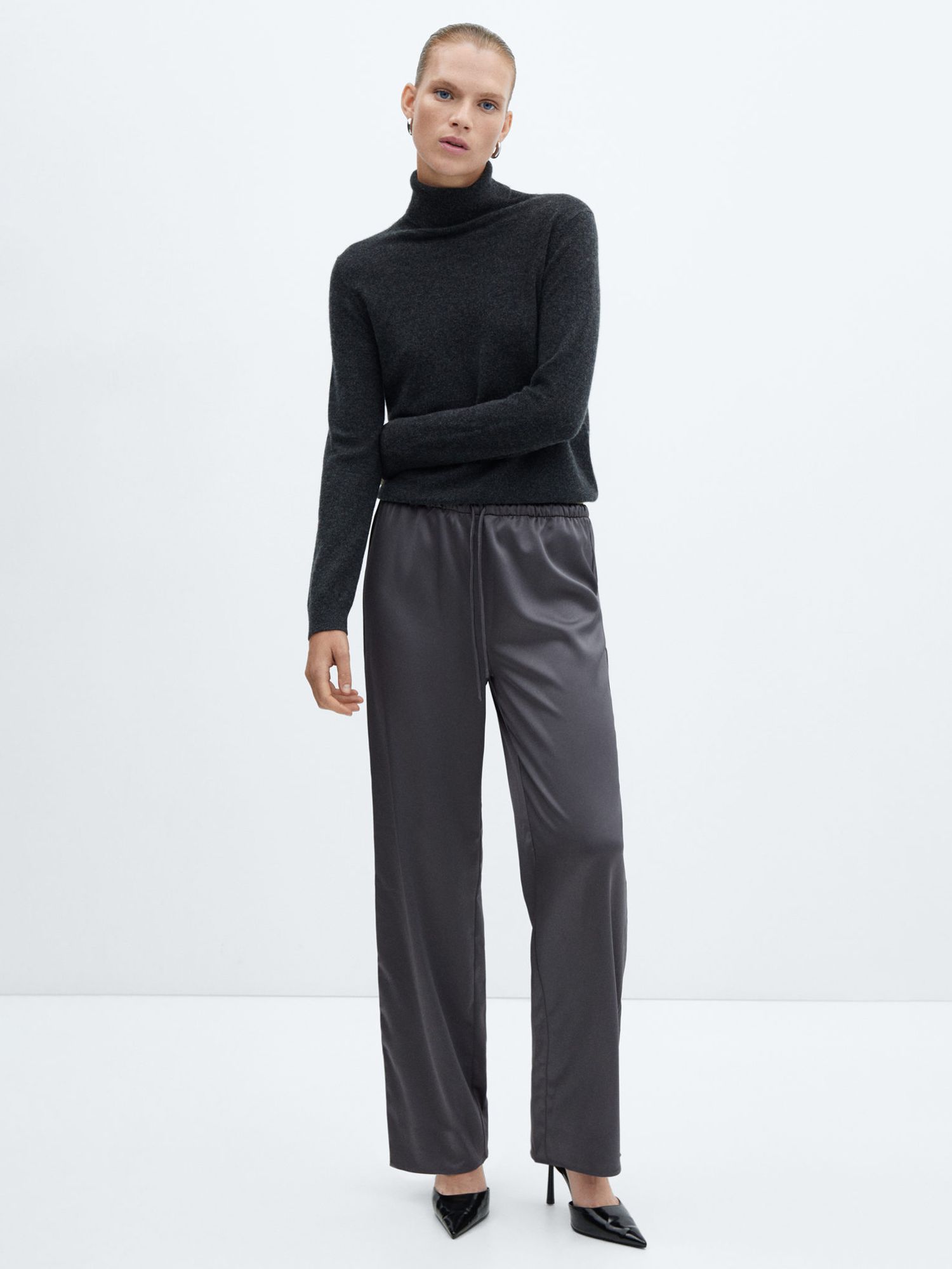 Mango Sati Wide Leg Trousers, Grey at John Lewis & Partners