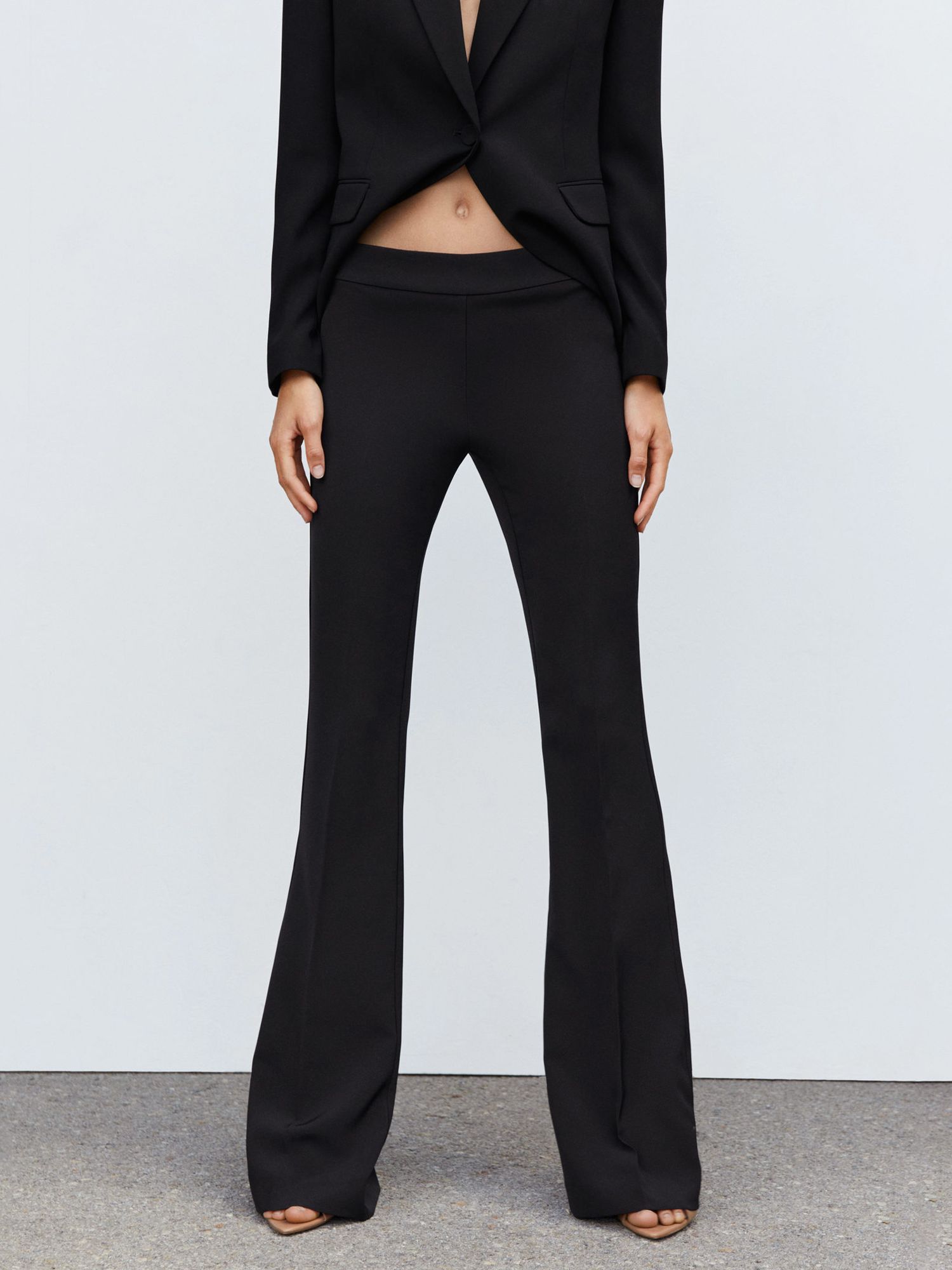 Mango Teresa Tailored Flared Trousers, Black at John Lewis & Partners