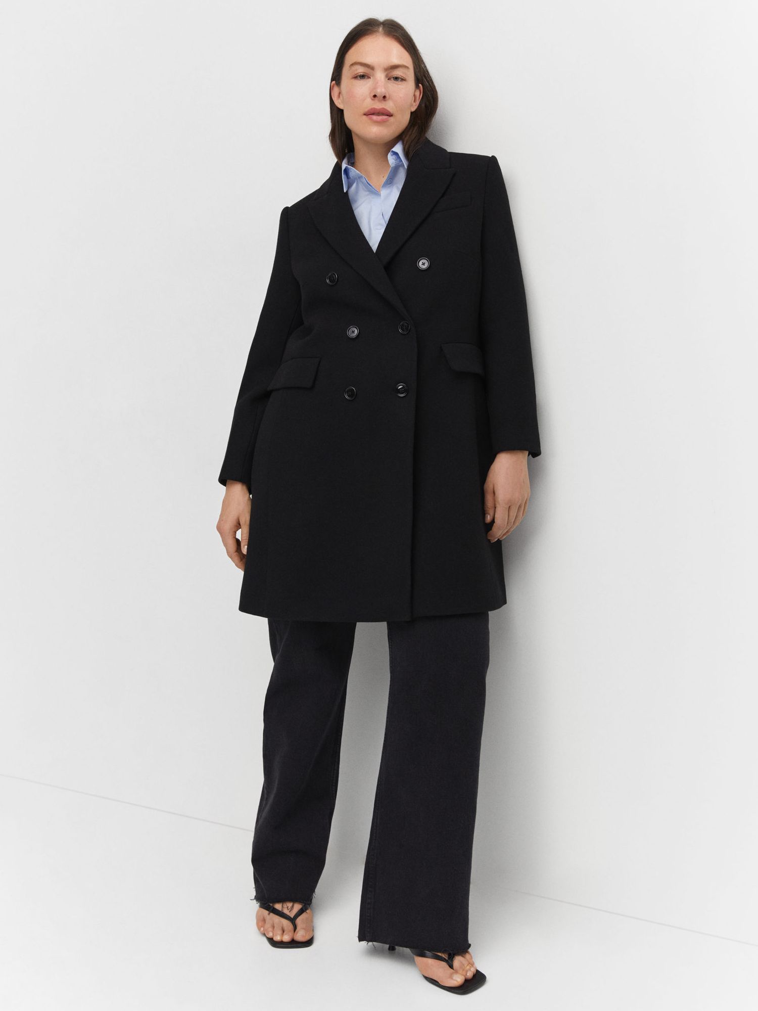 Mango Dali Wool Blend Coat, Black at John Lewis & Partners