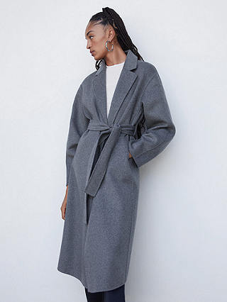 Mango Batin Wool Blend Tie Waist Coat, Grey