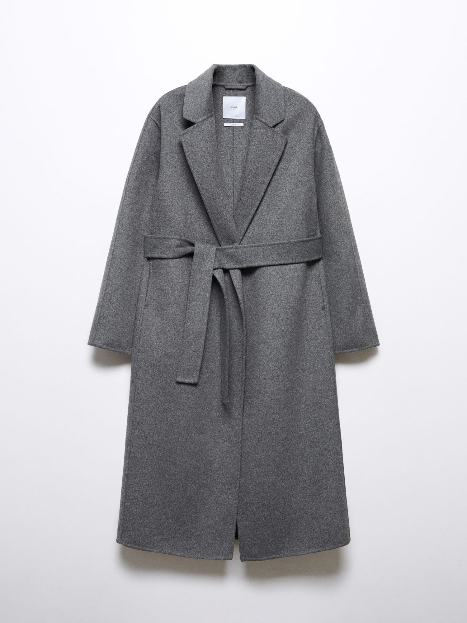 Mango Batin Wool Blend Tie Waist Coat, Grey at John Lewis & Partners