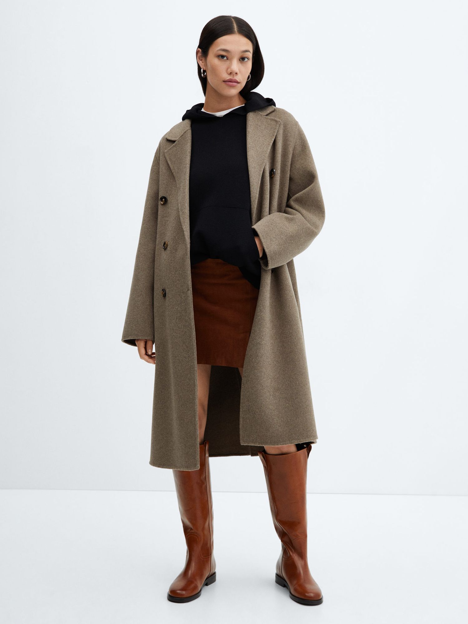 Mango Picarol Wool Blend Coat, Medium Brown at John Lewis & Partners