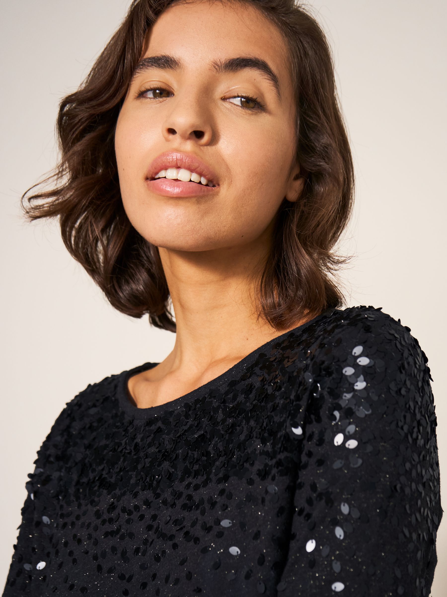 White Stuff Roxy Sequin Top, Charcoal at John Lewis & Partners