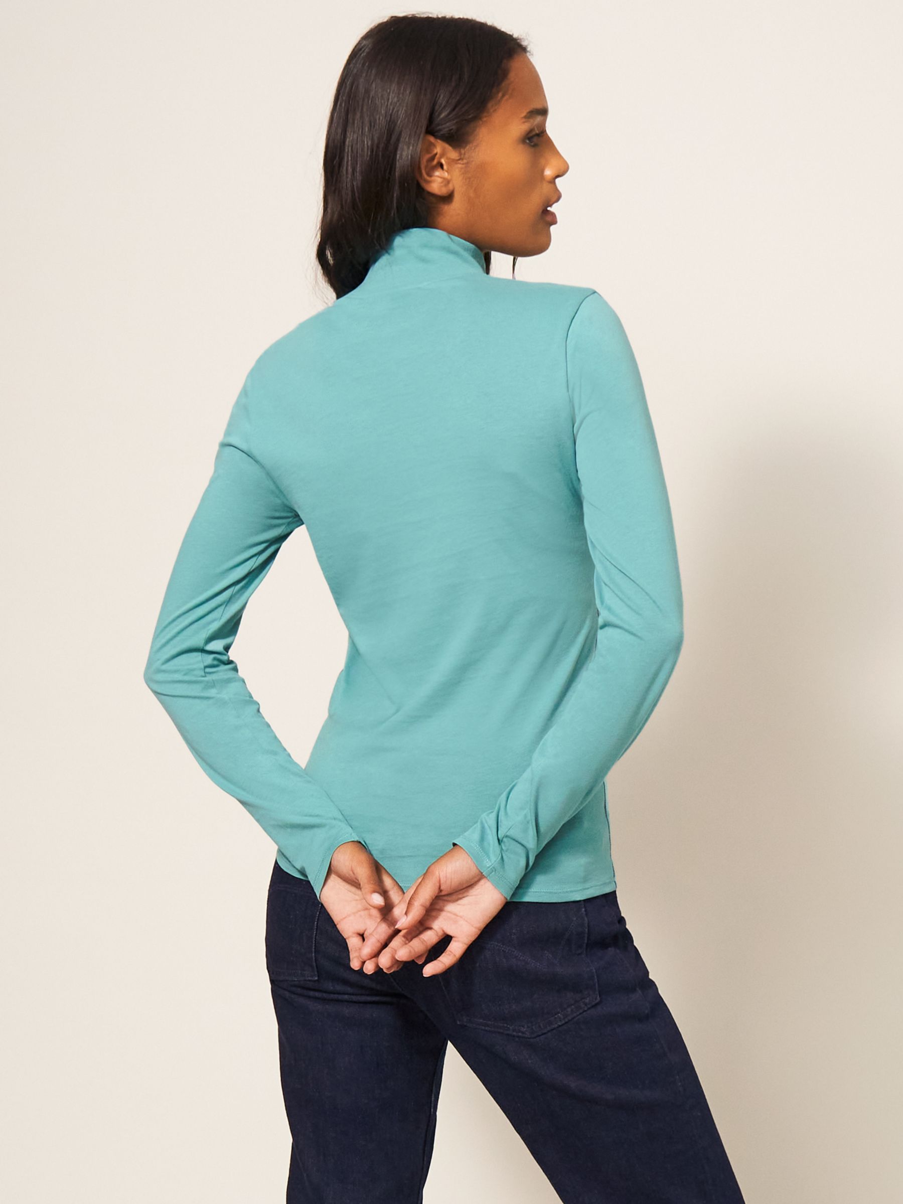 White Stuff Camile High Neck Jersey Top, Light Teal at John Lewis